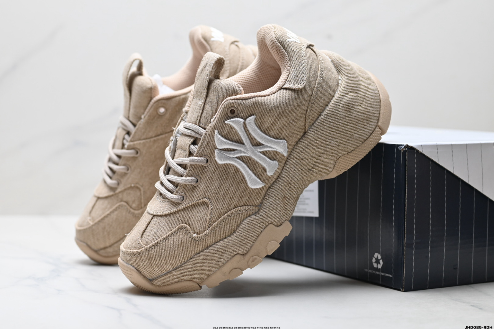 MLB BIGBALL CHUNKY VINTAGE CURSIVE 潮流百搭 厚底增高 牛仔舒适休闲鞋 防滑耐磨 低帮 老爹鞋 3ASHVT25N