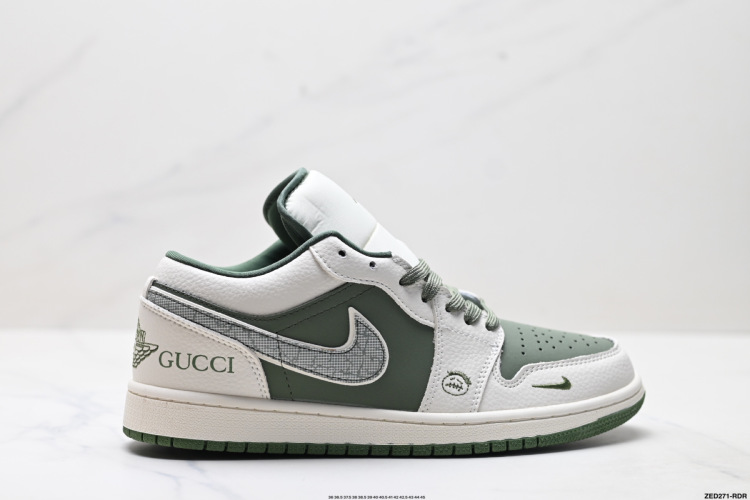 Nike Air Jordan 1 Low Gucci Olive Green Leather Sneaker 1 Nike Air Jordan 1 Low Gucci Olive Green Leather Sneaker