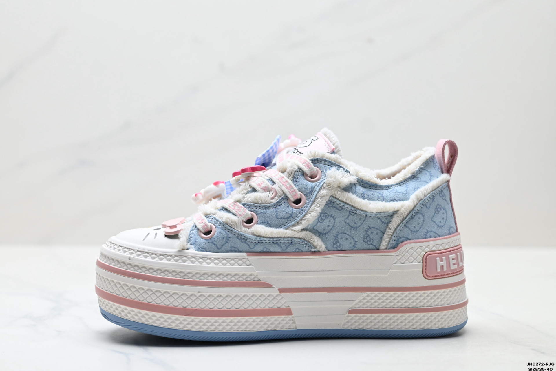 200 Sanrio 三丽鸥 x OLD ORDER 联名限定 凯蒂粉蓝 马卡龙 厚底增高帆布鞋 O2320805