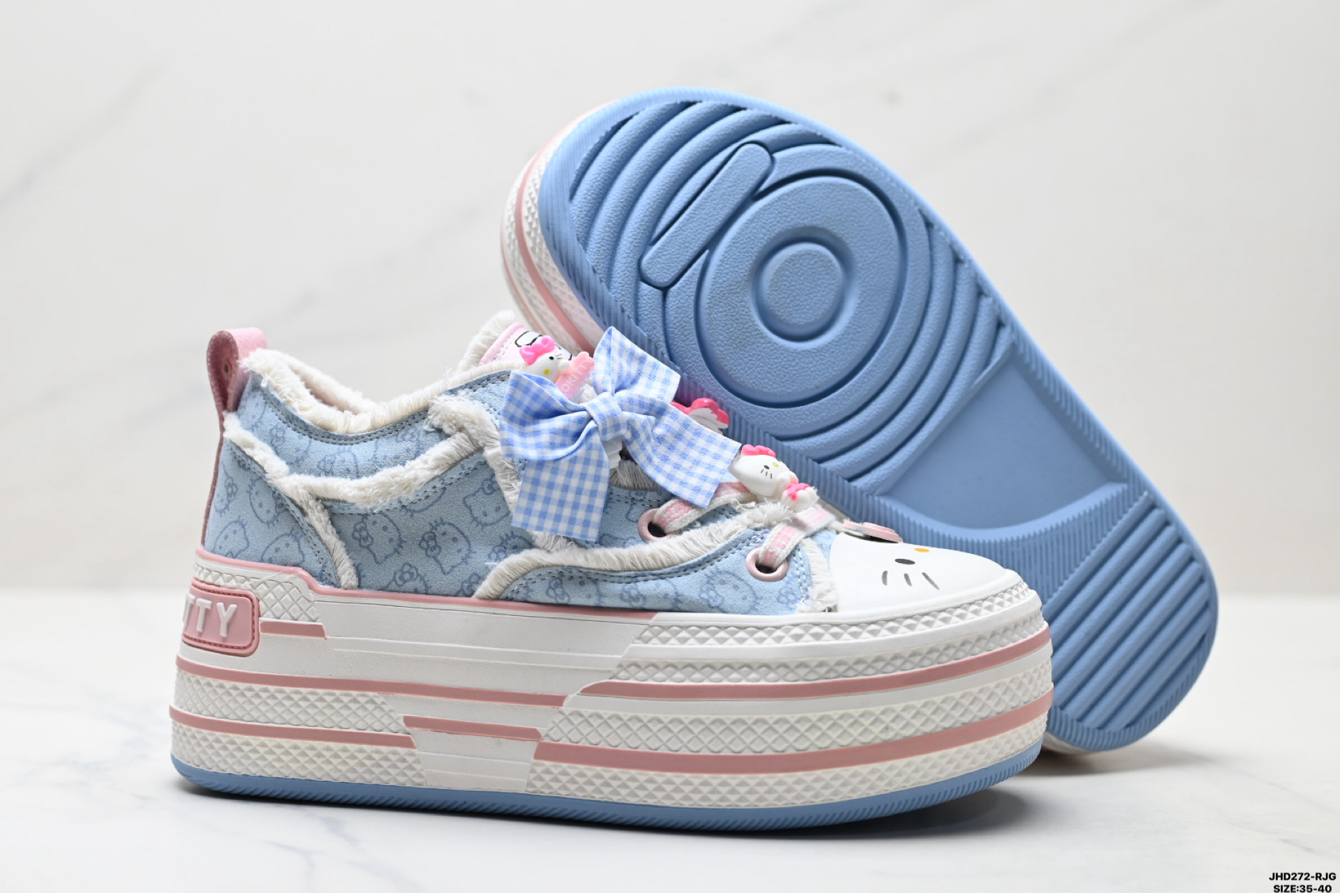 200 Sanrio 三丽鸥 x OLD ORDER 联名限定 凯蒂粉蓝 马卡龙 厚底增高帆布鞋 O2320805