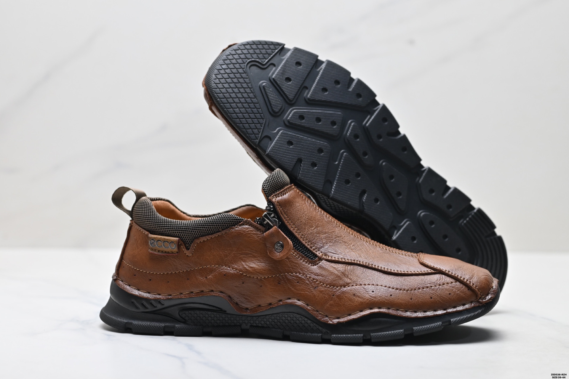 270 [高端真皮]美国CelanKalin皮鞋男款秋季一脚蹬拉链男士休闲鞋大码 舒适套脚侧拉链皮鞋