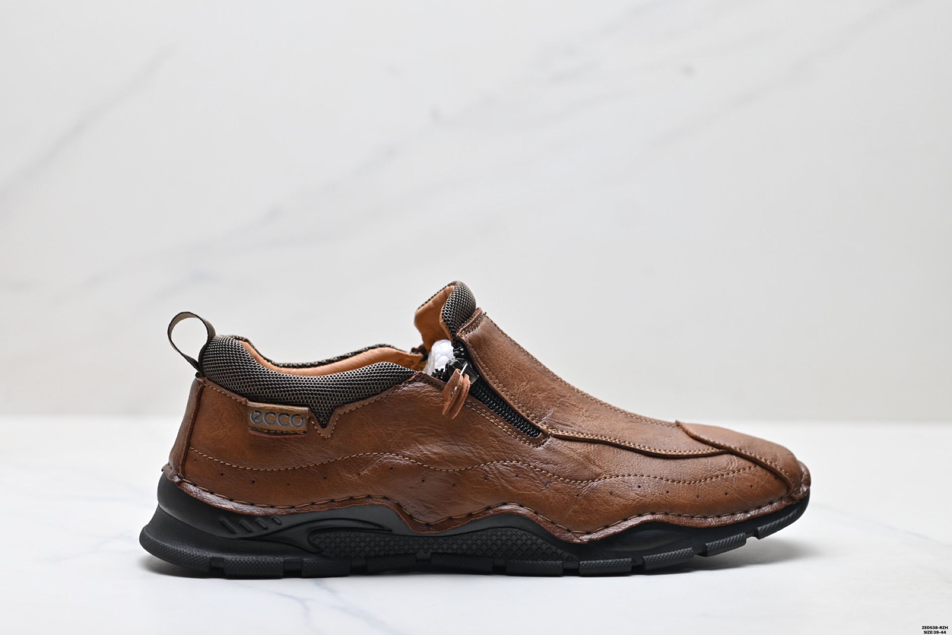 270 [高端真皮]美国CelanKalin皮鞋男款秋季一脚蹬拉链男士休闲鞋大码 舒适套脚侧拉链皮鞋