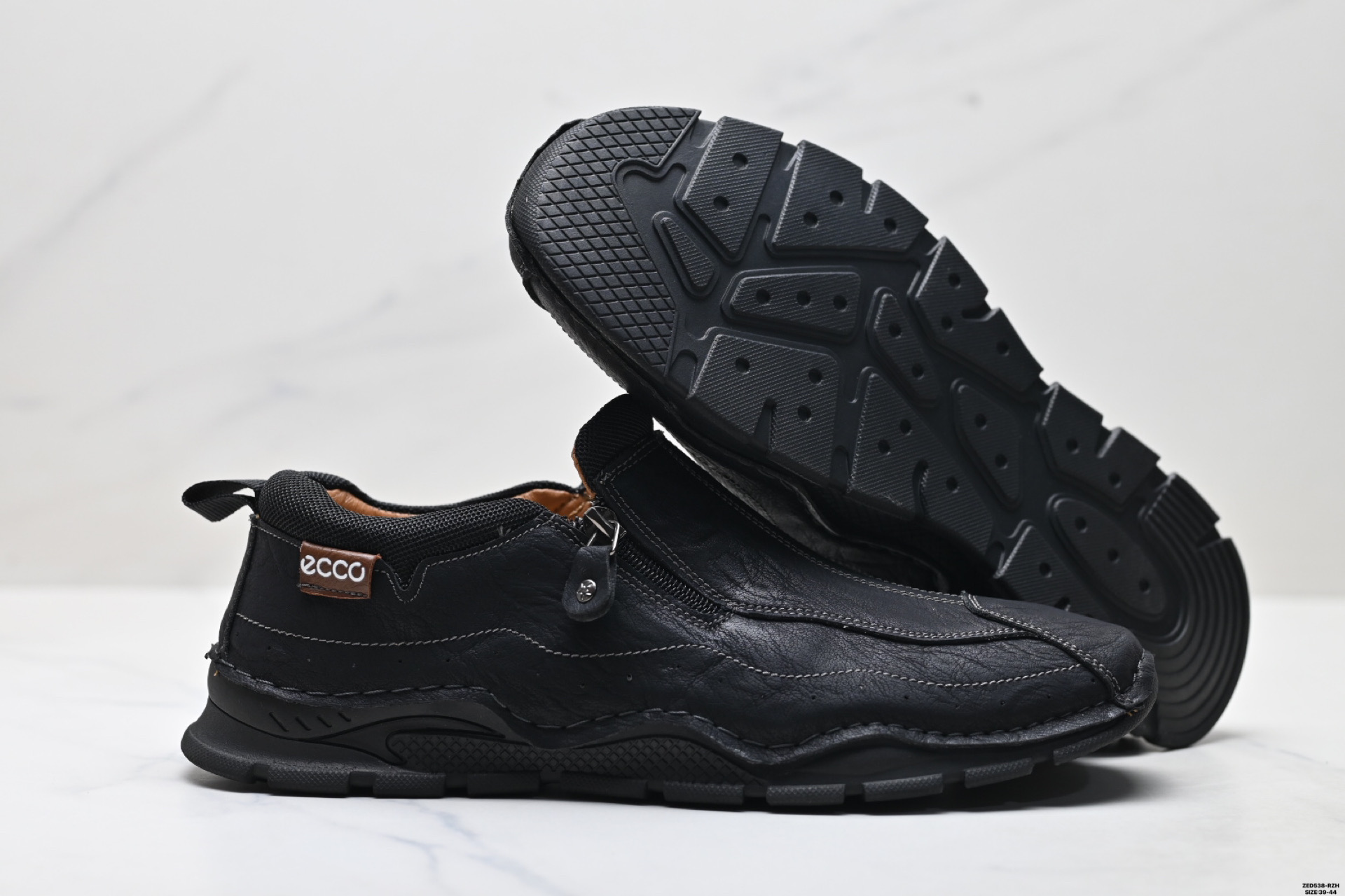 270 [高端真皮]美国CelanKalin皮鞋男款秋季一脚蹬拉链男士休闲鞋大码 舒适套脚侧拉链皮鞋