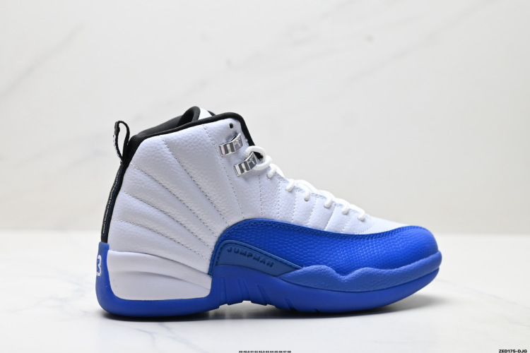 Nike Air Jordan 12 Retro Basketball Shoes - White/Blue, High-Top Design 1 Nike Air Jordan 12 Retro Basketball Shoes – White/Blue, High-Top Design