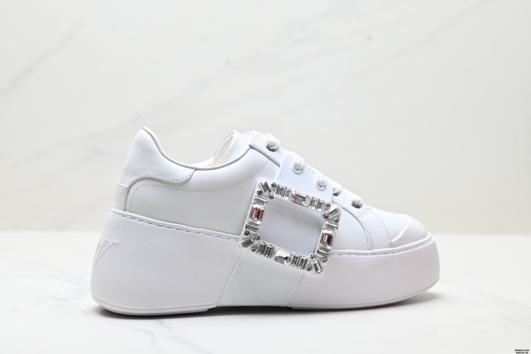 Roger Vivier Women's Viv' Run Strass Buckle Sneakers White Leather Platform 1 Roger Vivier Women’s Viv’ Run Strass Buckle Sneakers White Leather Platform