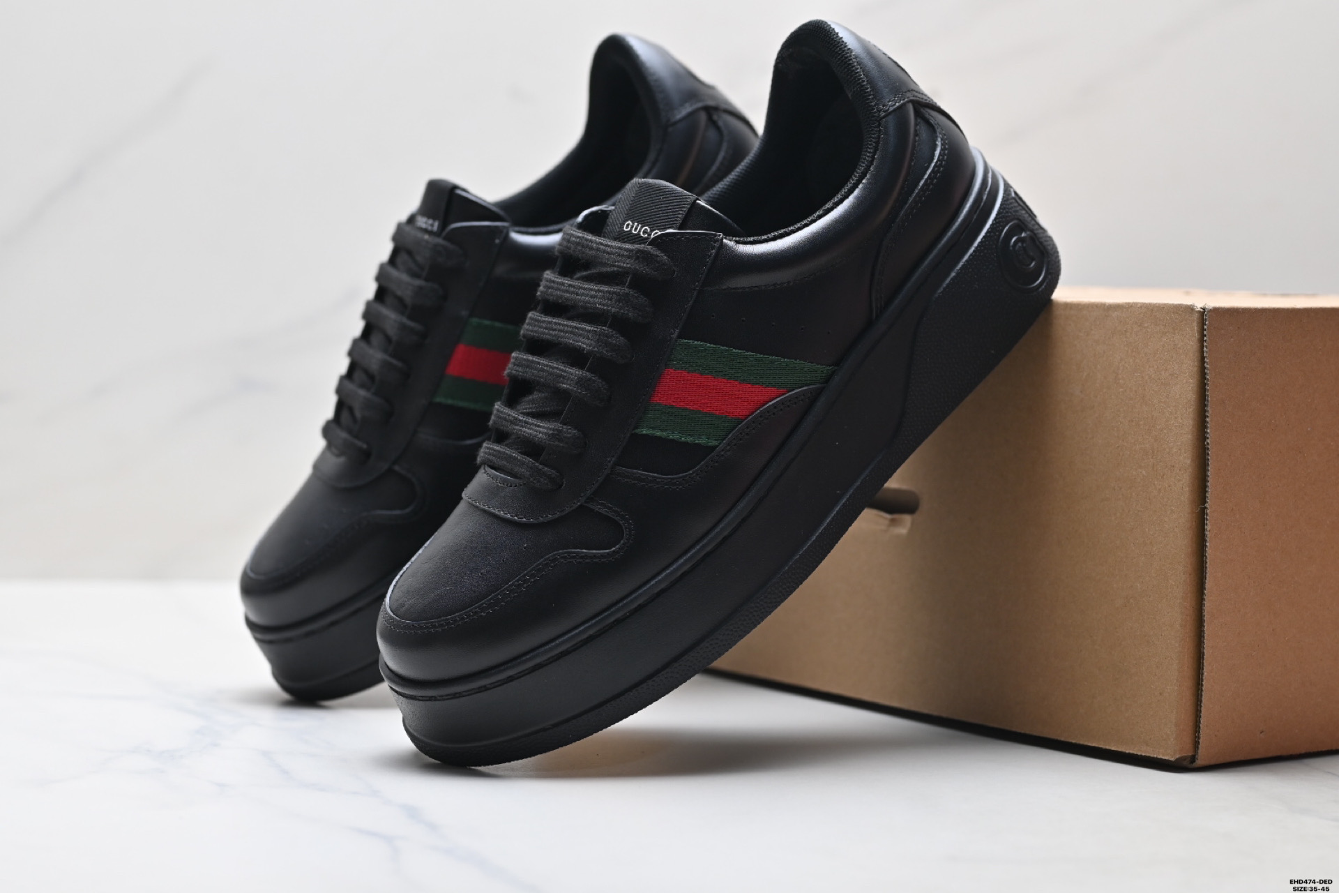 נעלי Gucci המובילים עם פיטור טריקולור שחור, נוחות ונועים 602129