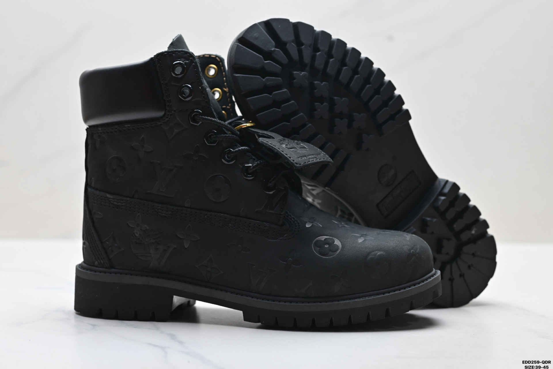 Timberland添柏岚 × LOUIS VUITTON路易威登 牛皮革 6英寸满印老花圆头系带