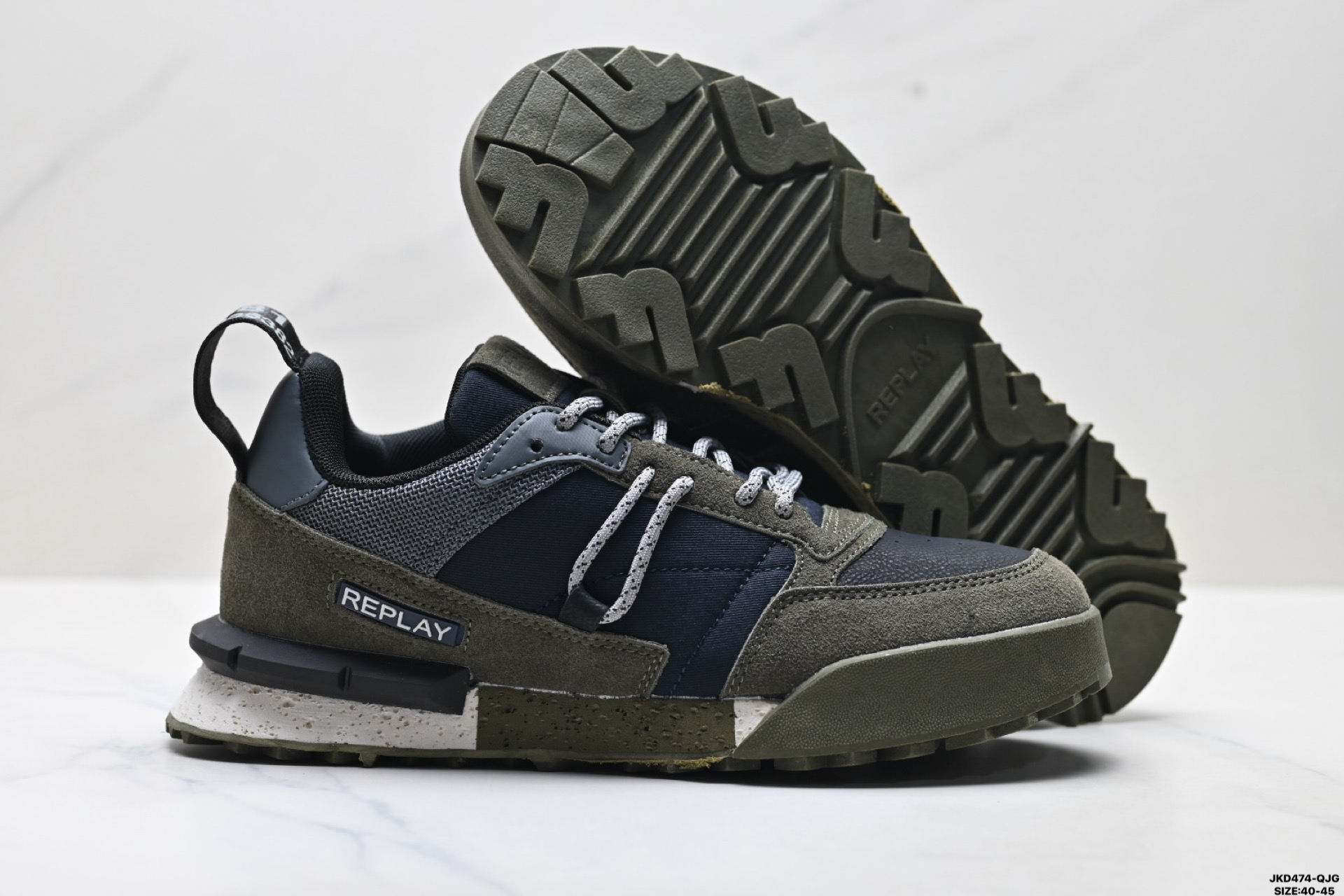 180 Replay Field Classic Grid 织物拼接 系带 网面透气 运动休闲鞋 GMS1PC0040L