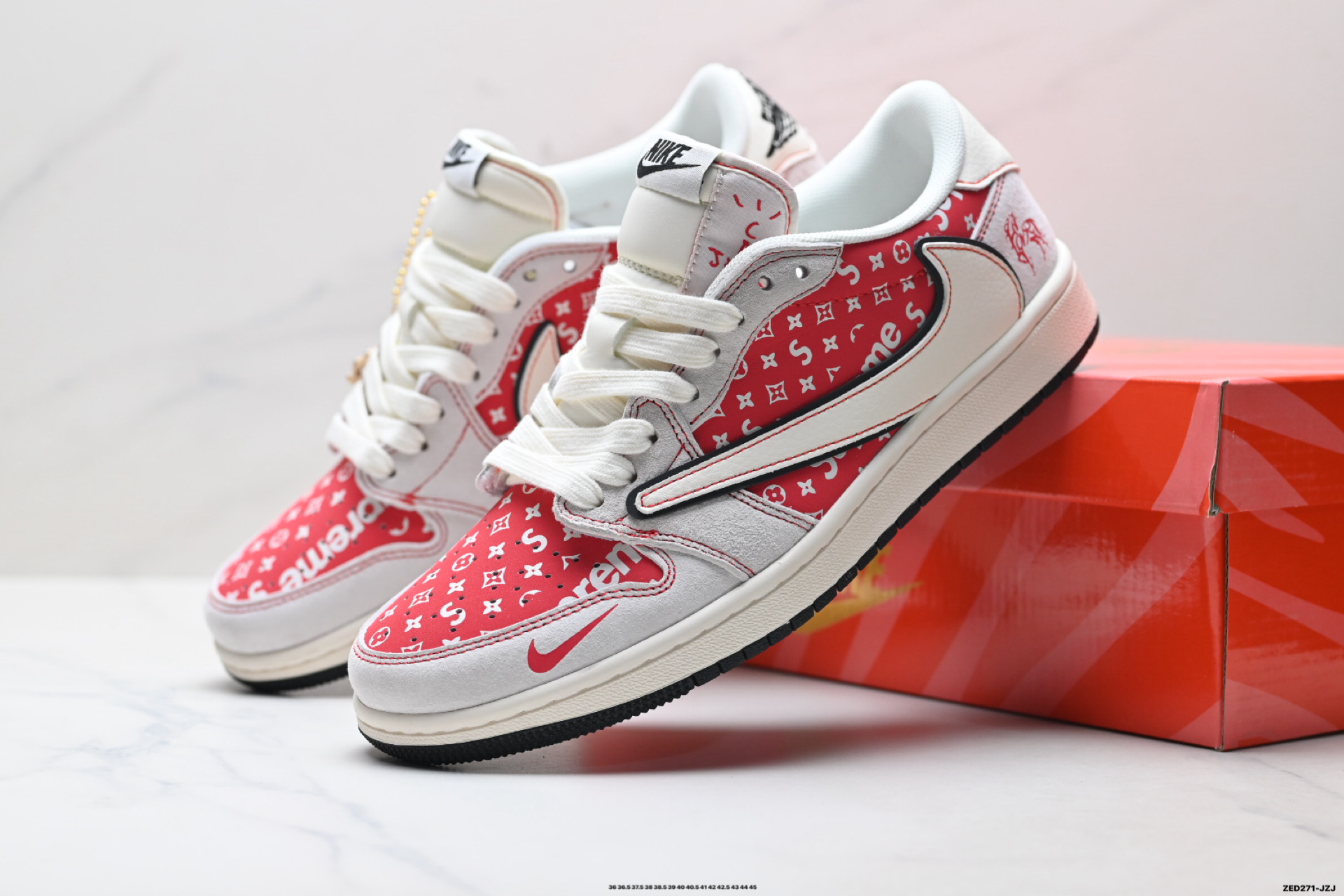 Nike Air Jordan 1 x Travis Scott AJ1倒勾 乔一倒钩 ‘DIY’定制 耐克 低帮文化篮球鞋 JP2076-113