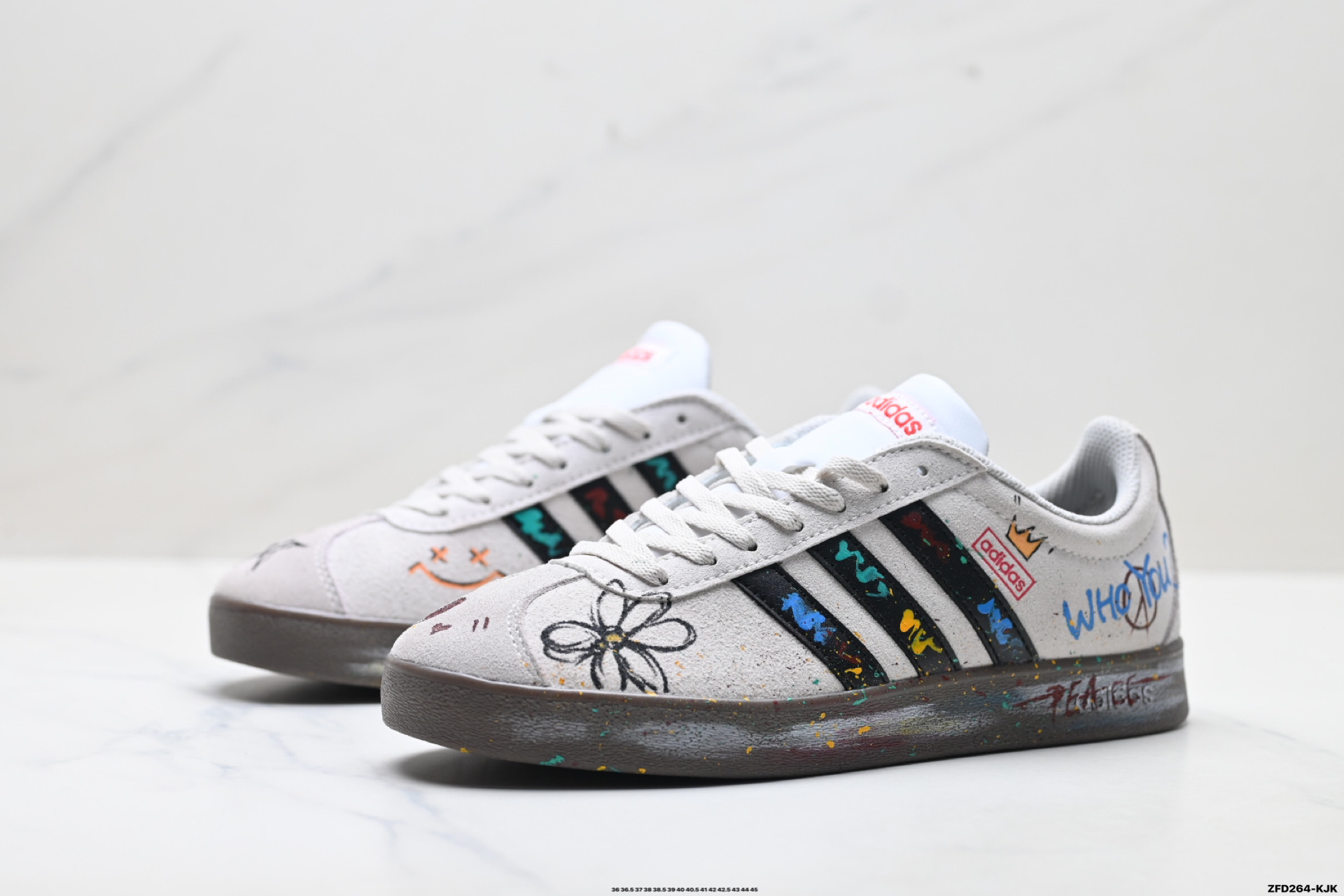 310 Adidas Vl Court Classic ‘DIY’定制 阿迪达斯 运动休闲 低帮德训T头鞋 HQ1802