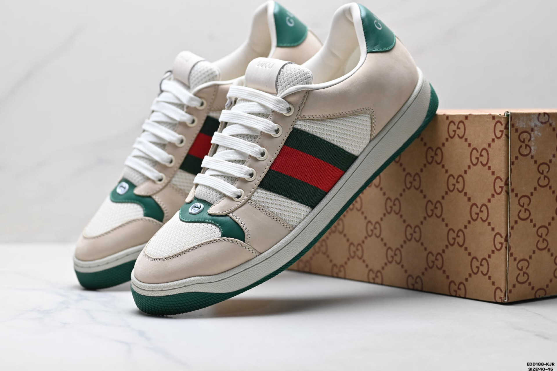 370 Gucci古驰 Screener 皮革 织带印花 做旧设计 低帮复古板鞋 700775 UPG90 9595