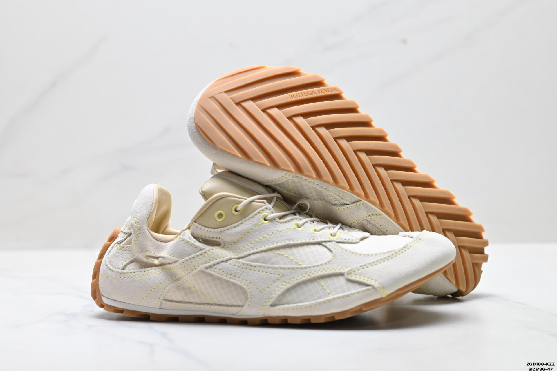 320 Bottega Veneta葆蝶家 Orbit Flash 麂皮抽绳平底 低帮休闲鞋 网眼 麂皮拼接 856046 V65D1 9012