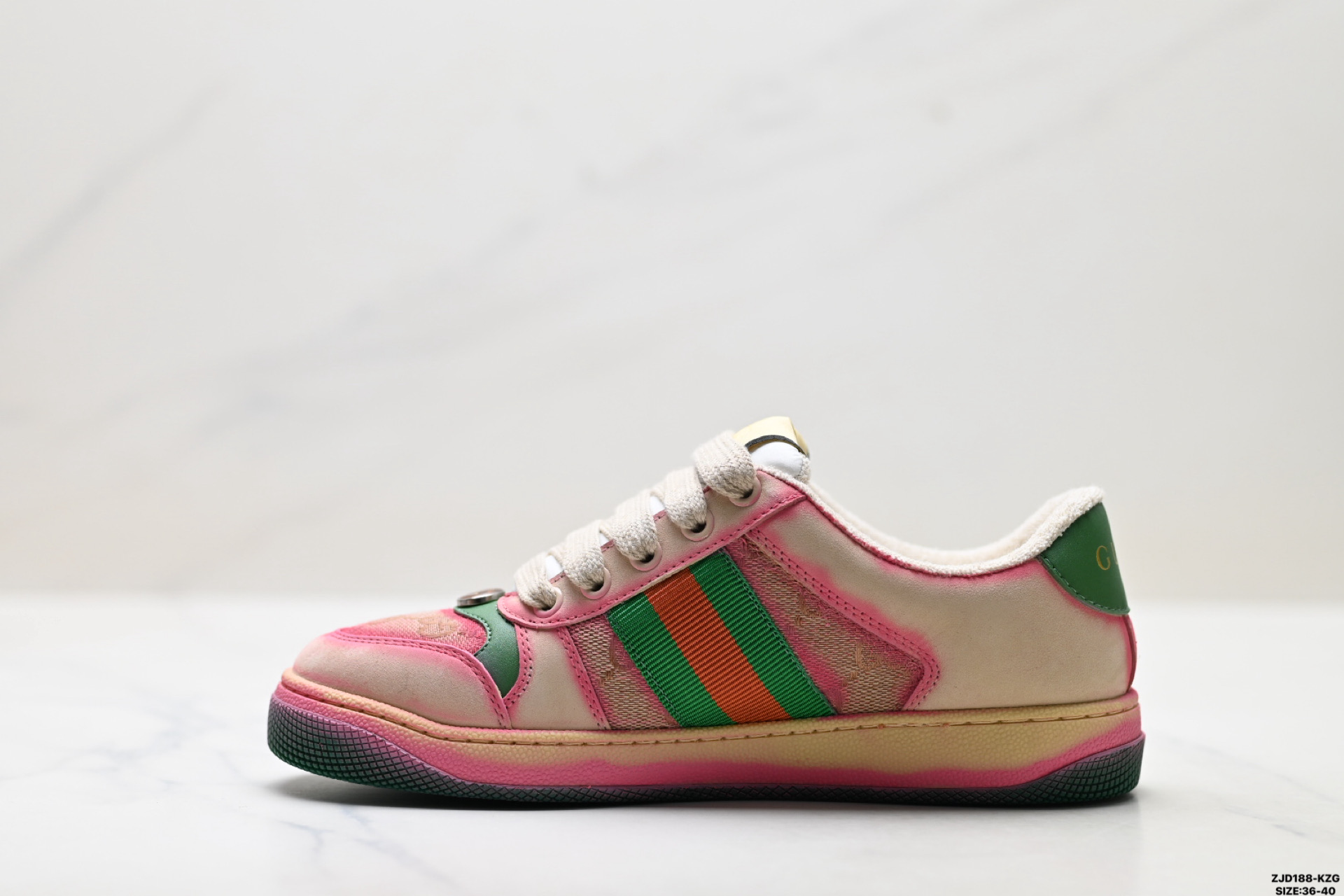 Gucci古驰 Screener 皮革 织带印花 做旧设计 低帮复古板鞋 700775 UPG90 9595