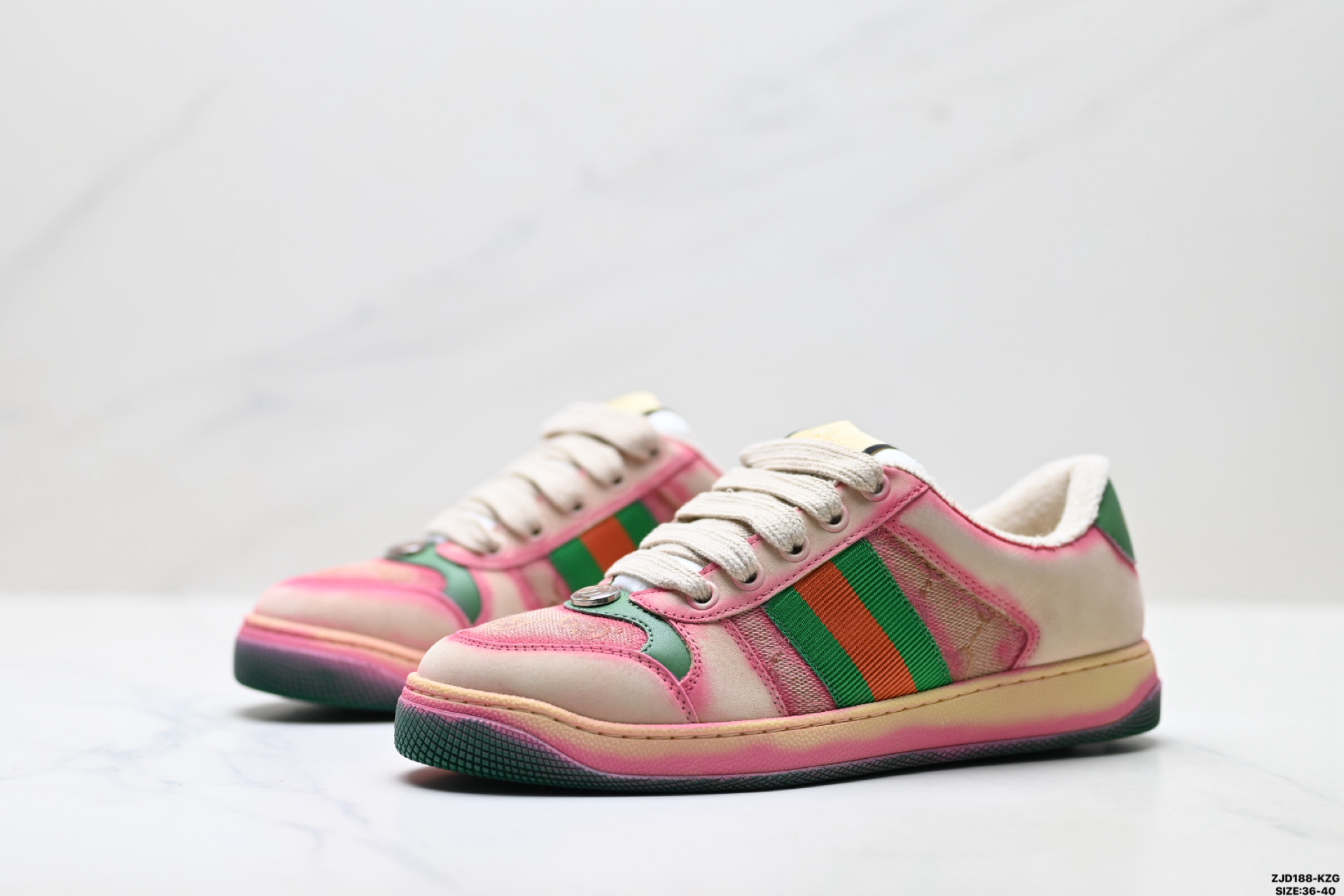 Gucci古驰 Screener 皮革 织带印花 做旧设计 低帮复古板鞋 700775 UPG90 9595