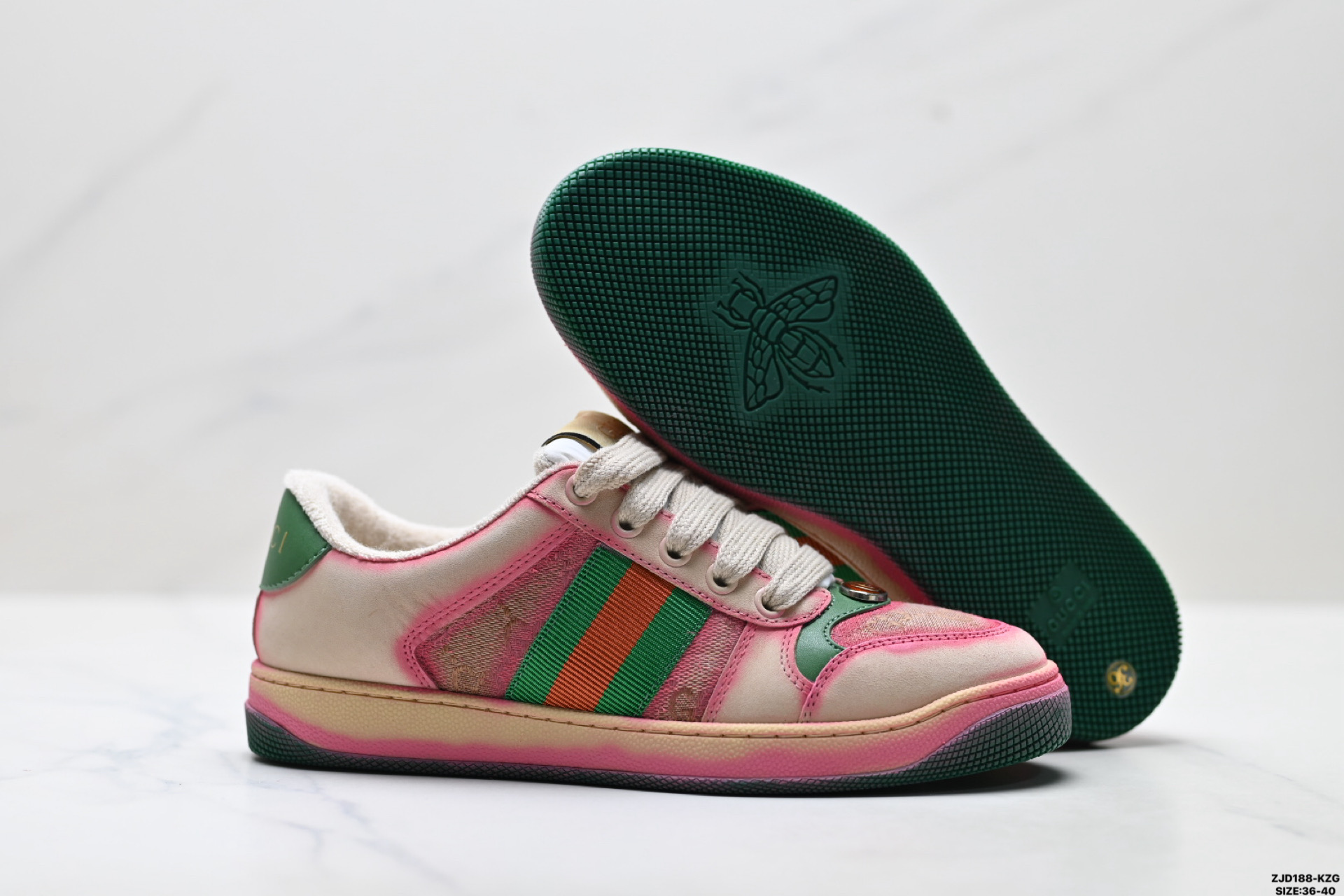 Gucci古驰 Screener 皮革 织带印花 做旧设计 低帮复古板鞋 700775 UPG90 9595