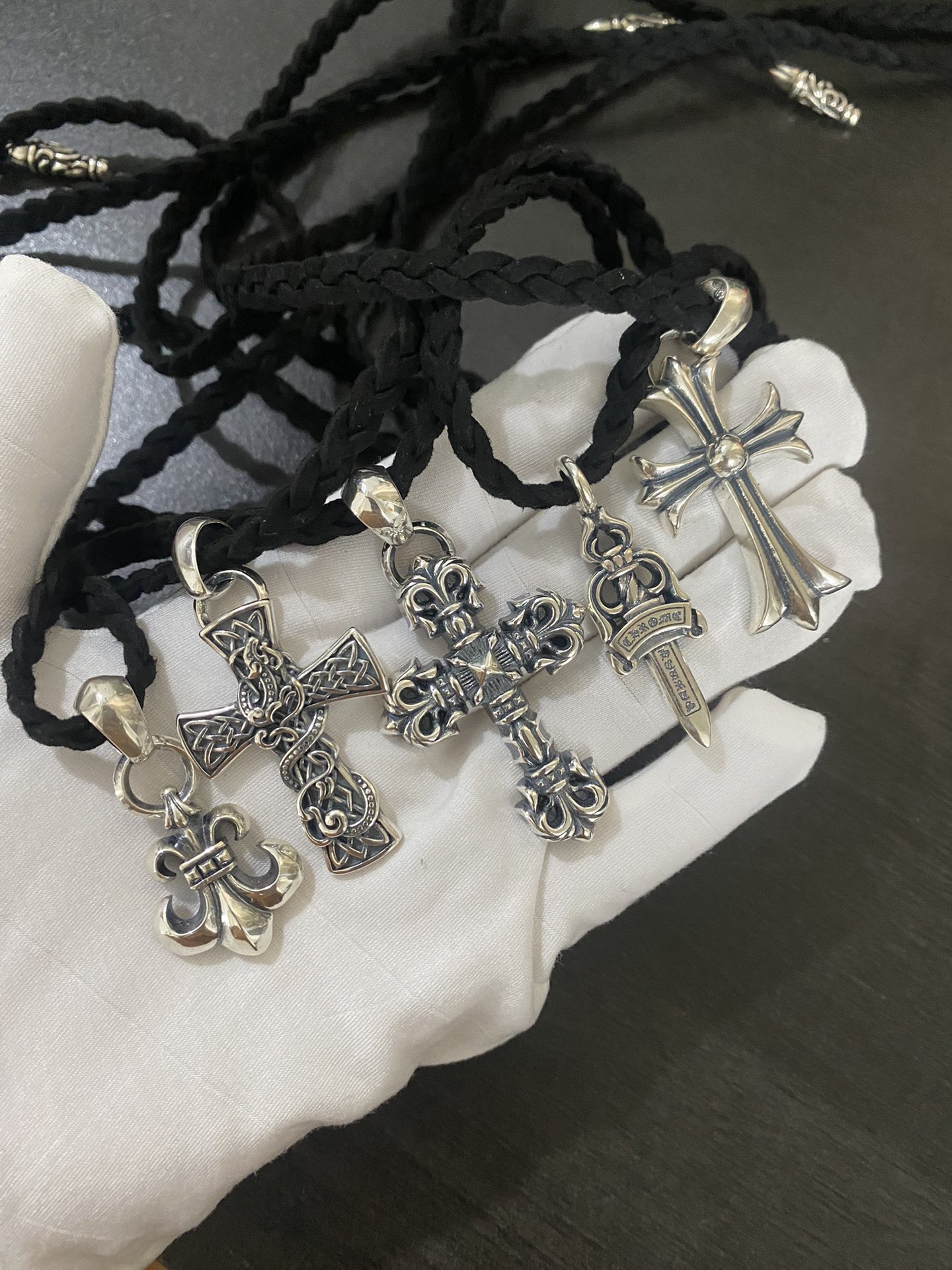 Chrome Hearts Fleur-de-Lis, Cross, and Flame Braided Leather Cord - Comprehensive 6
