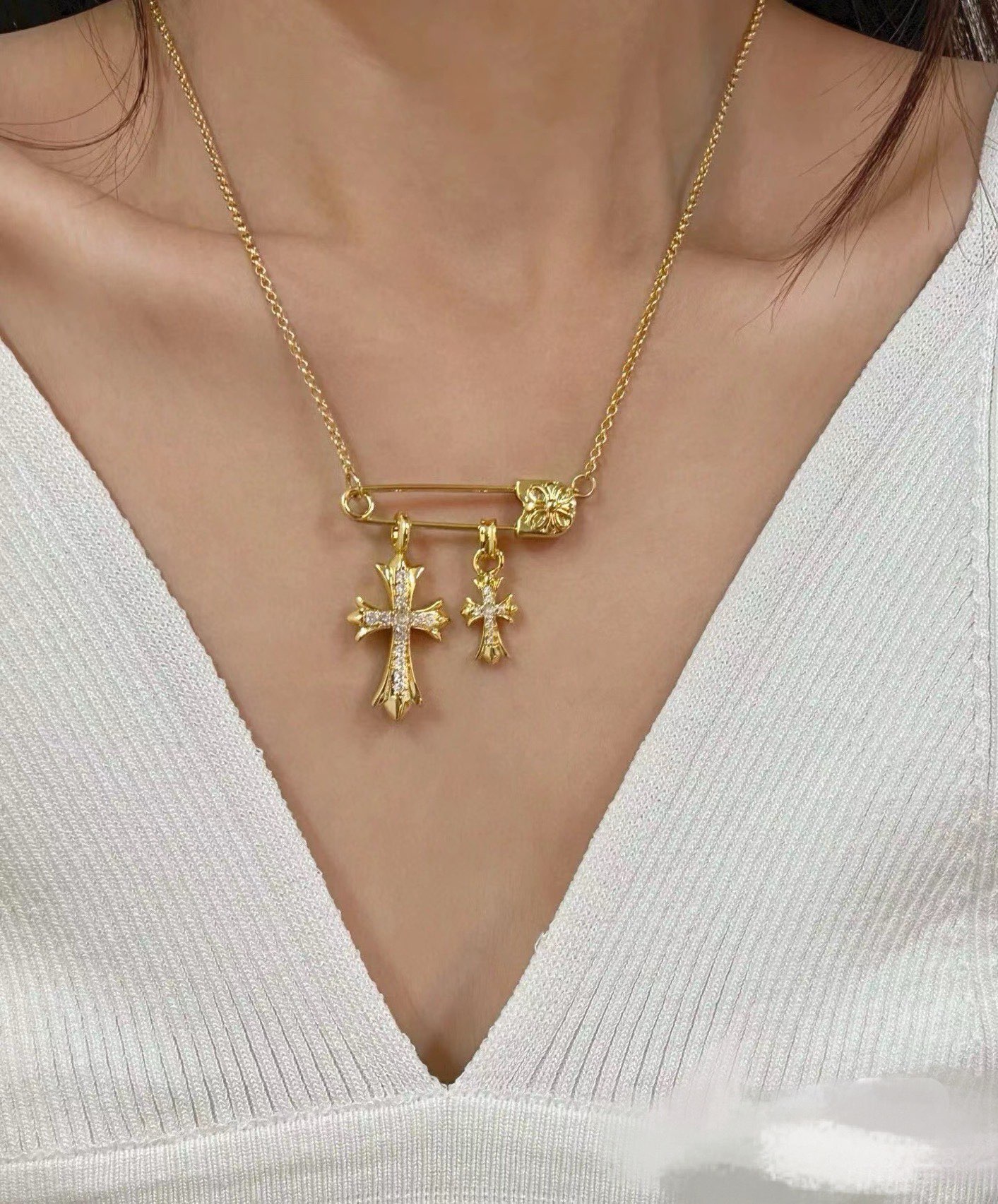 NO:106264,Pin white diamond cross necklace, jewelry fine, necklace19860909别针白钻十字架项链,饰品精品,necklace,Jewelry