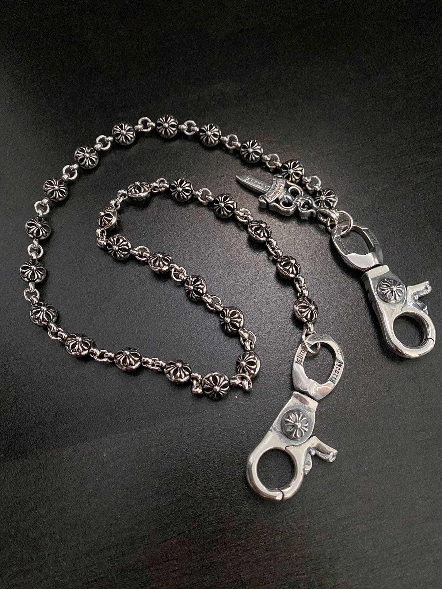 NO:113694,Croxin double lobster buckle cross flower bag chain pants chain, jewelry quality, chrome hearts19860909克罗心双龙虾扣十字花包包链 裤链,饰品精品,chrome hearts,Jewelry