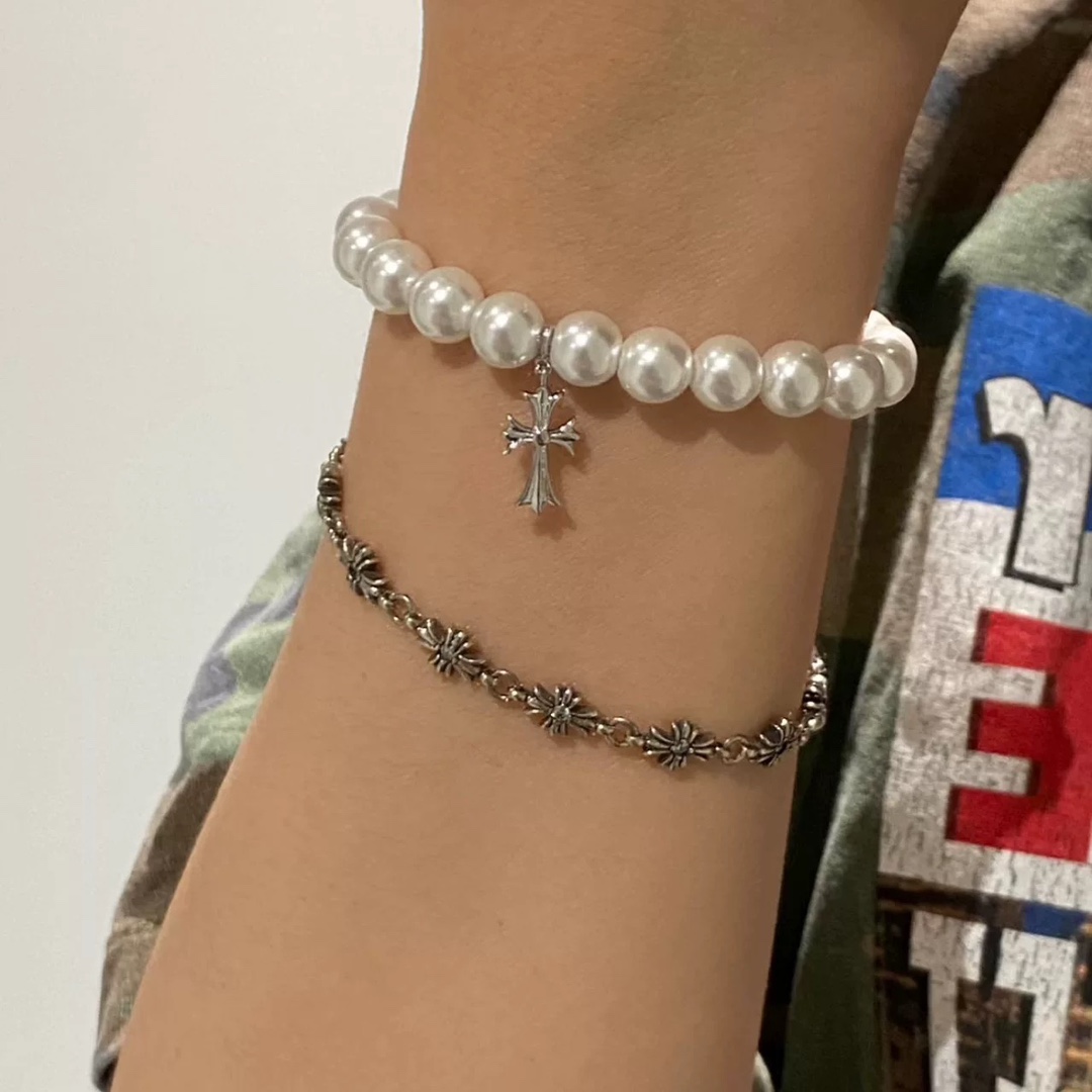 💰135 檀健次明星网红同款M家联名克罗心十字架珍珠手链手串