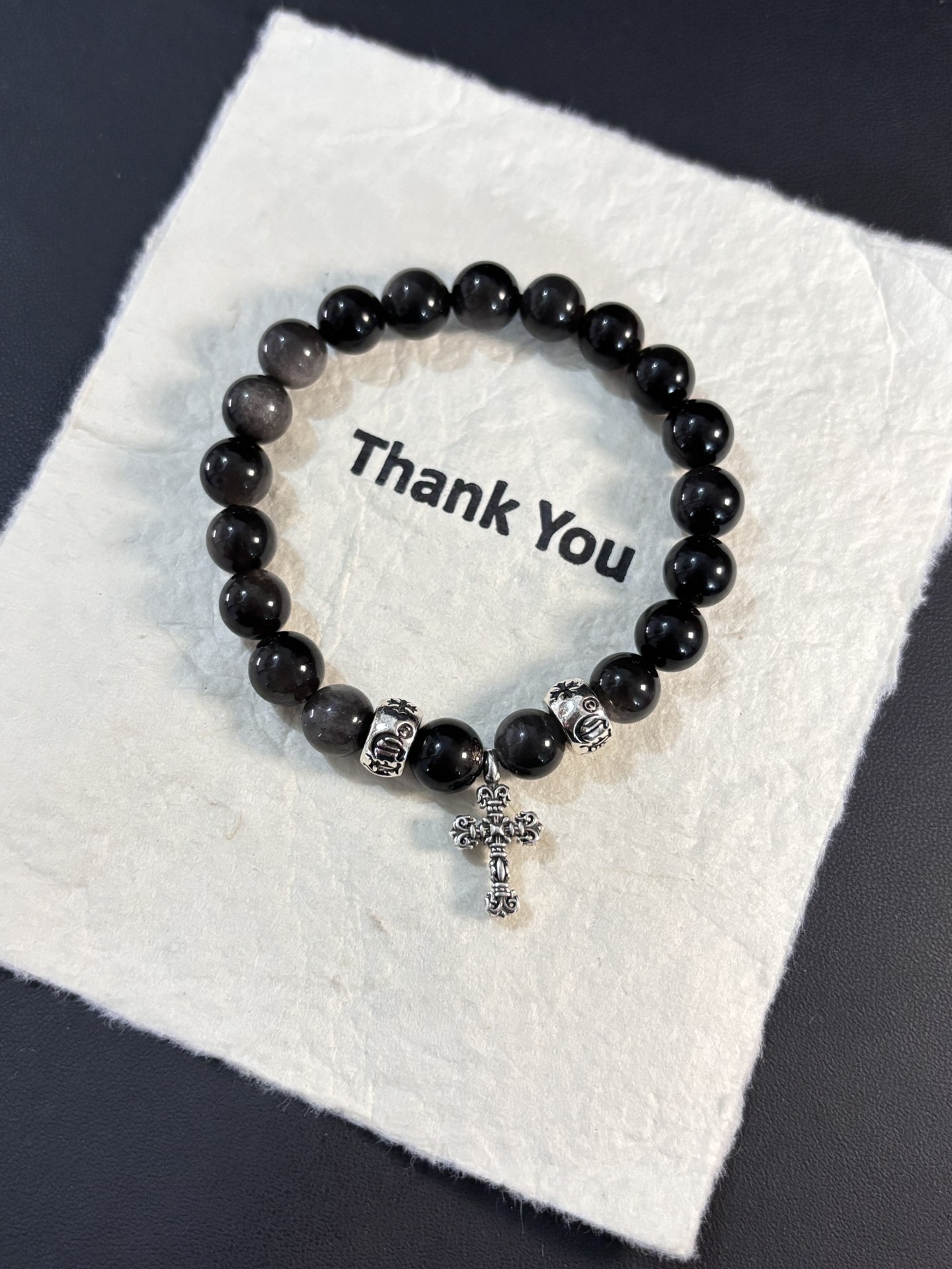 NO:113042,Croheart flame silver shining stone bracelet, jewelry quality, chrome hearts19860909克罗心火焰银耀石手串,饰品精品,chrome hearts,Jewelry