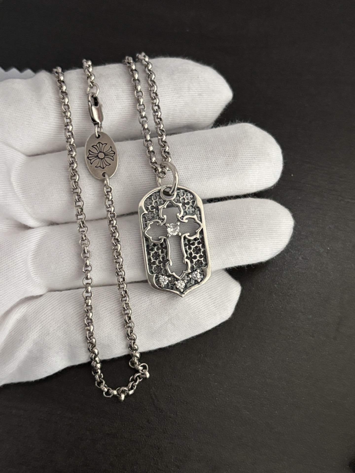 NO:114840,Crow's same flame diamond necklace, jewelry boutique, chrome hearts, necklace19860909克罗同款火焰钻项链,饰品精品,chrome hearts,necklace,Jewelry