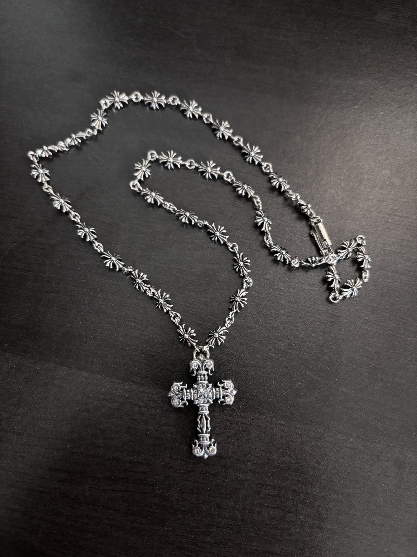 NO:896067,Chrome cross flame white diamond set chain, fine jewelry, chrome hearts19860909克罗十字架火焰白钻套链,饰品精品,chrome hearts,Jewelry