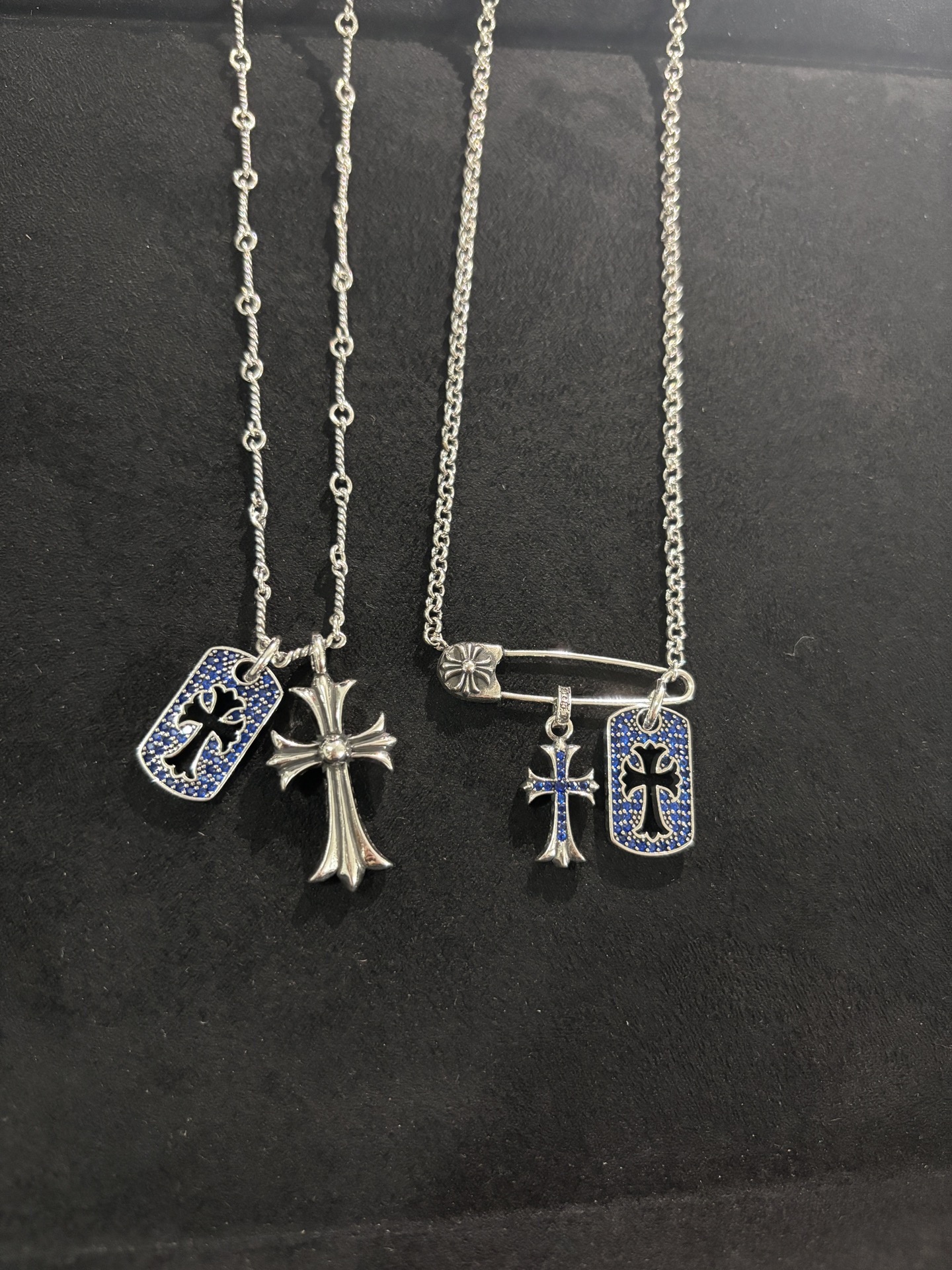 NO:557209,Chrome Heart Pin Bamboo Blue Diamond Square Cross Necklace, Boutique Jewelry, Chrome Hearts, Necklace19860909克罗心别针竹节蓝钻方牌十字架项链,饰品精品,chrome hearts,necklace,Jewelry
