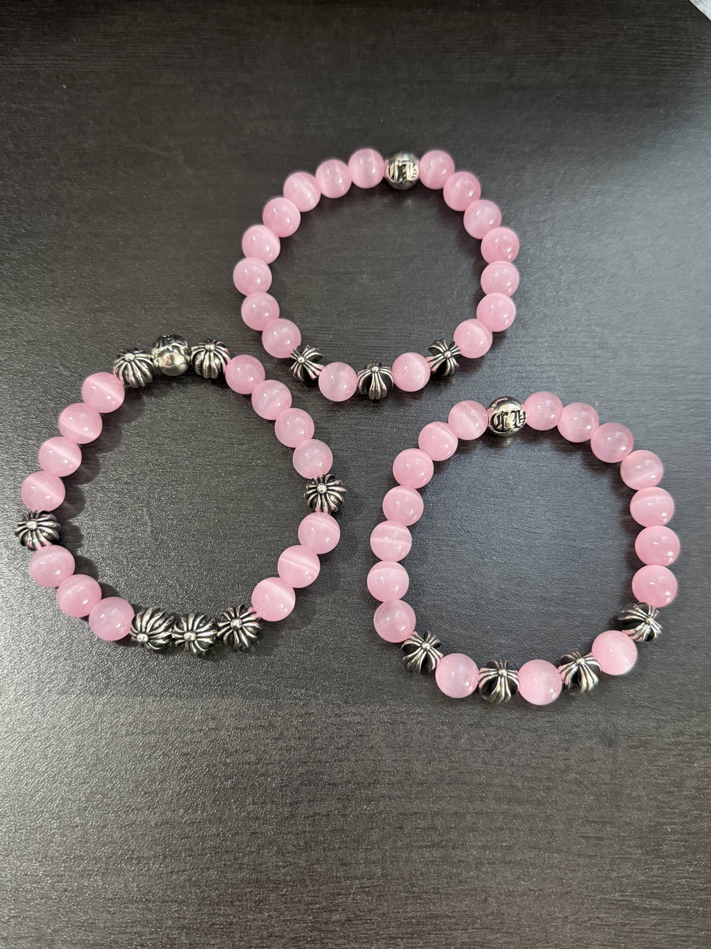 NO:922249,Chrome pink cat eye 10㎜ cross flower bracelet, fine jewelry, chrome hearts19860909克罗粉猫眼10㎜十字花手串,饰品精品,chrome hearts,Jewelry