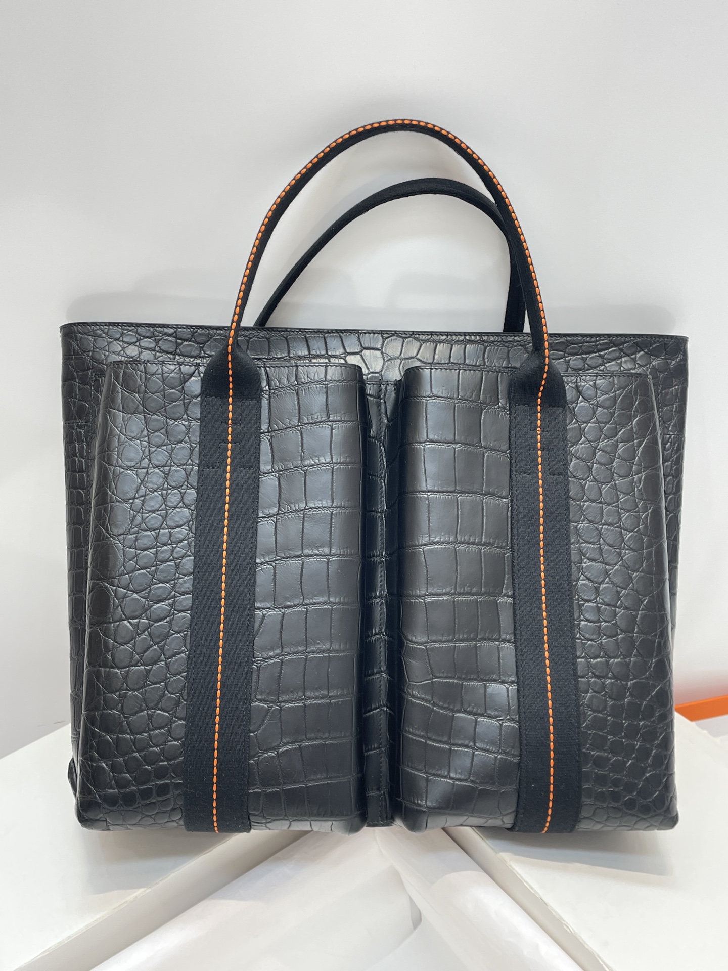Hermès [Same style as H family] Hermes crocodile belly casual portable briefcase! Selected imported matte matte crocodile belly, sheepskin lining