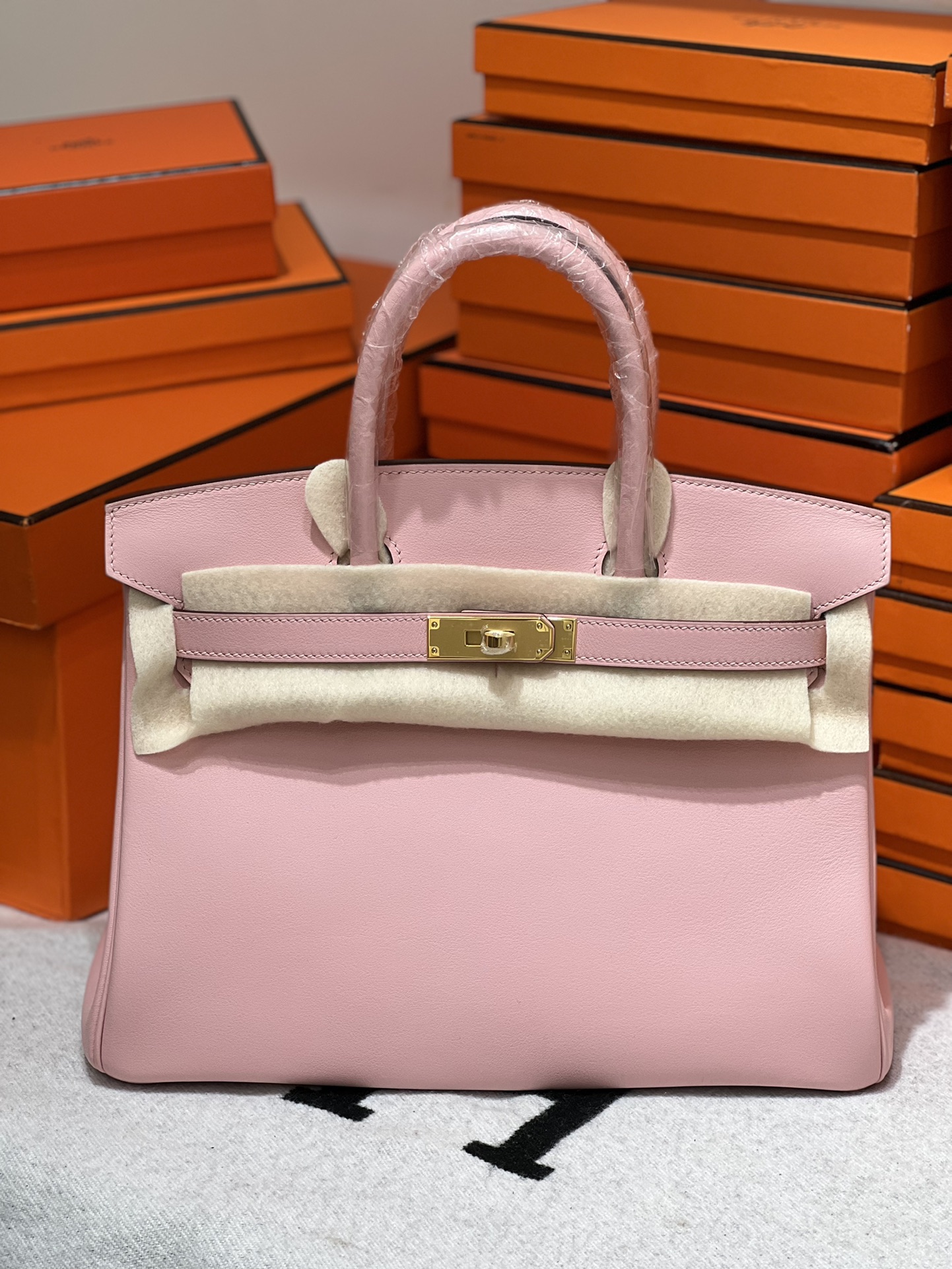 هيرميس Hermes Birkin حقيبة حقيبة يد وردي جلد الغنم