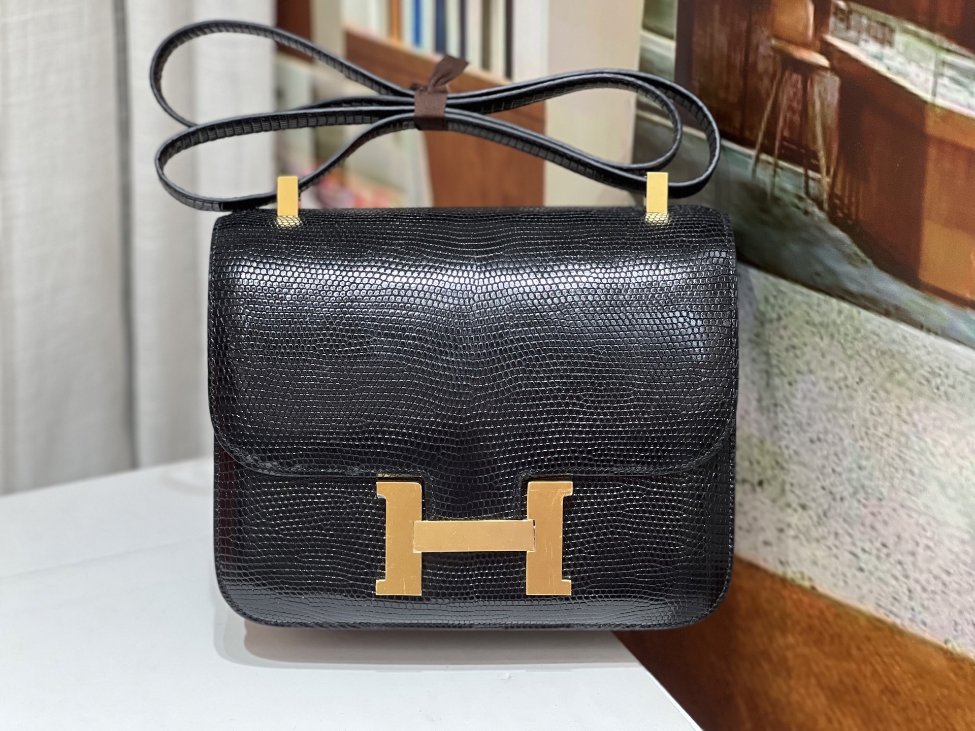 NO:697942,Black gold buckle Newly released Kangkang 24CM.hc imported original lizard skin wax thread hand-stitched real stock, Hermes, hermes, Hermes,19860909黑色 金扣 新出 康康24CM.hc进口原厂蜥蜴皮 蜡线手缝 现货实拍,爱马仕,hermes,Hermes,,Bag
