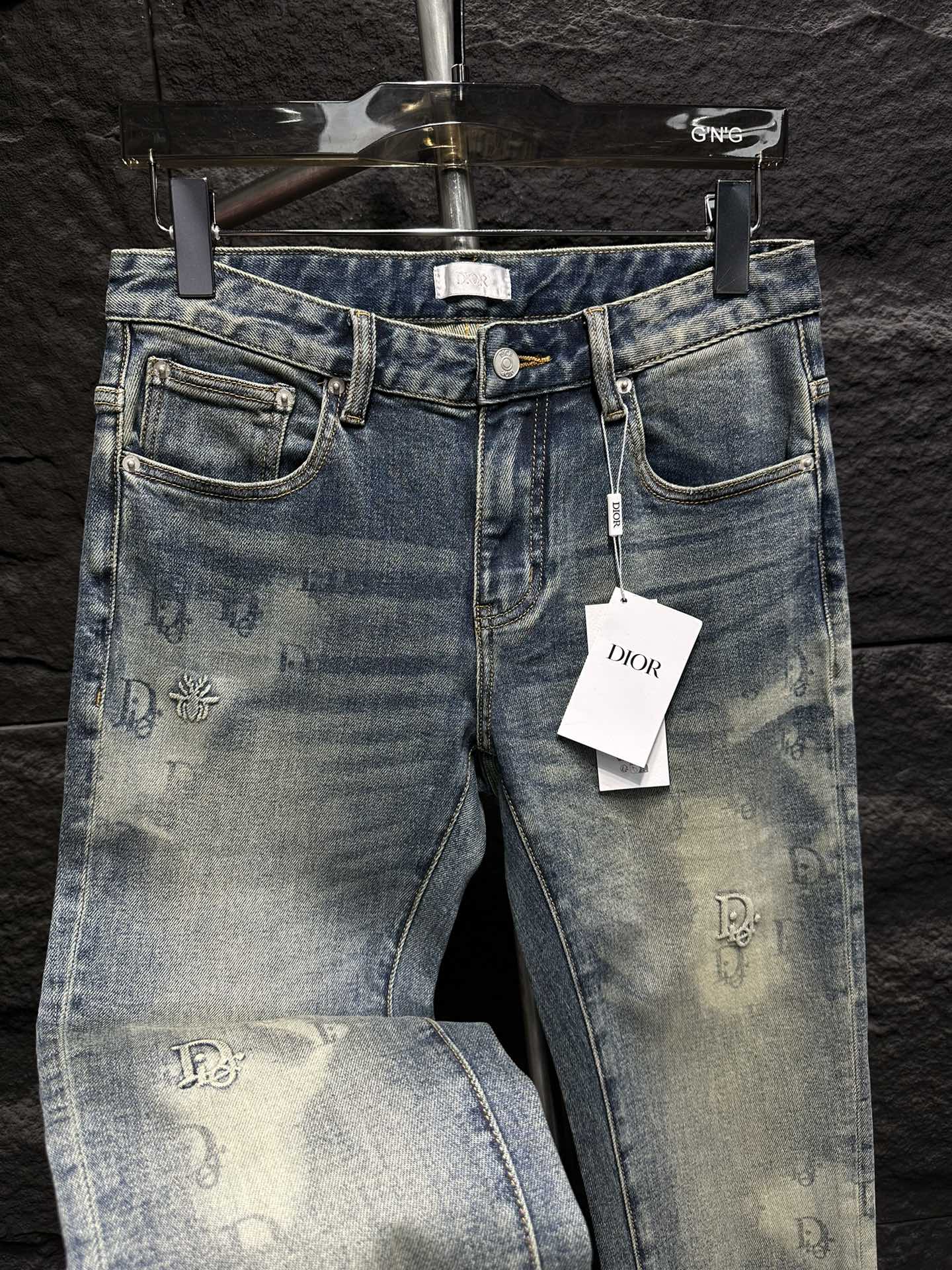 Dior Distressed Denim Jeans - Slim Fit, Light Blue Wash, Designer Style 5 i1746175803 4369 7