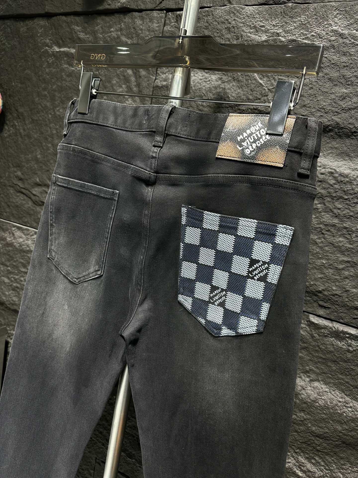 Louis Vuitton Men's Black Jeans with Signature Checkered Pocket Detail 10 i1746337788 8365 1