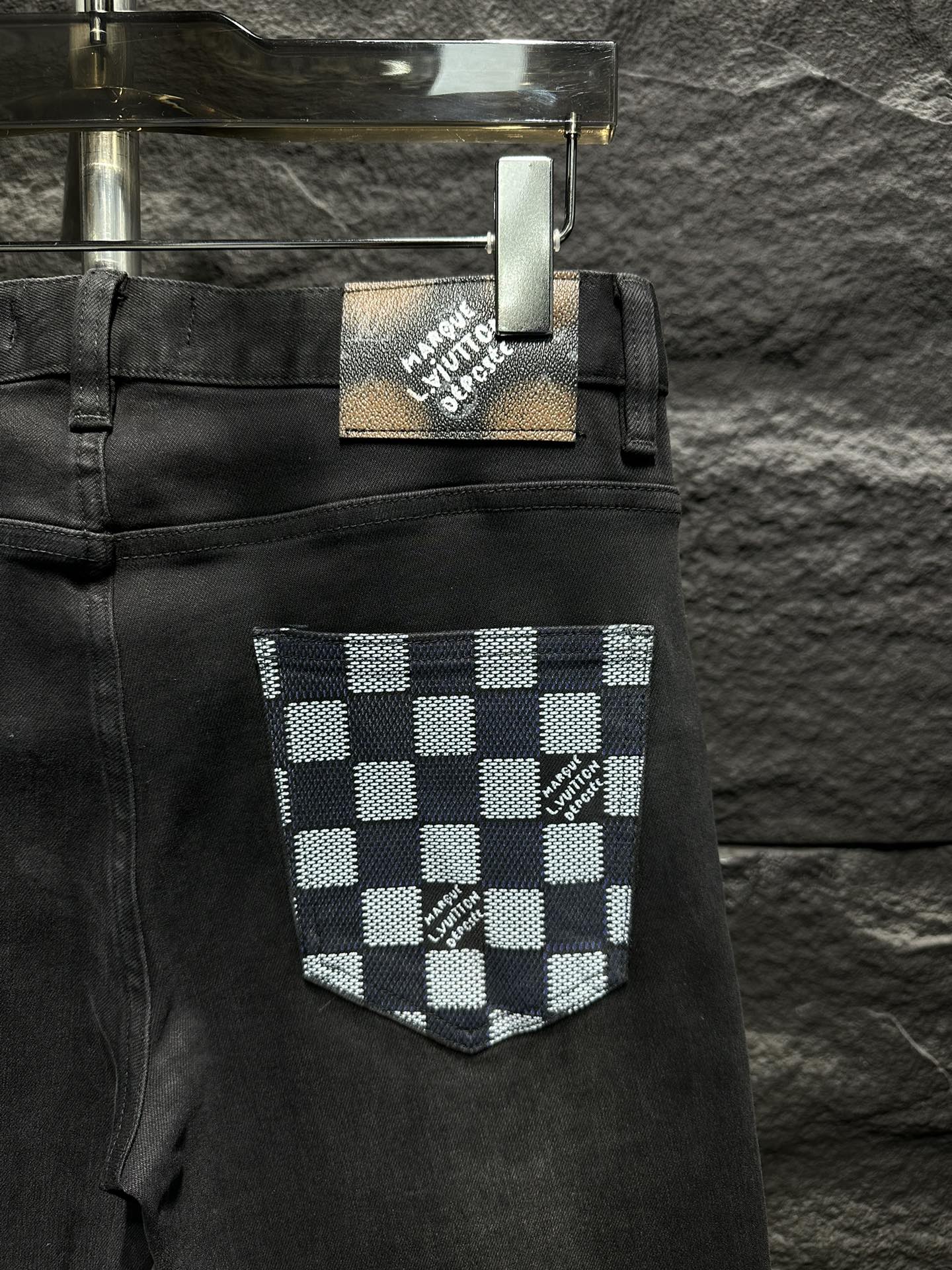 Louis Vuitton Men's Black Jeans with Signature Checkered Pocket Detail 9 i1746337789 9676 7