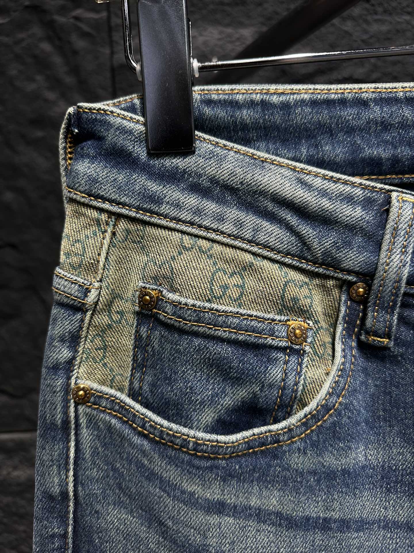Gucci Men's Blue Denim Jeans with Signature Logo Waistband and Cuffed Hems 4 i1747547649 177 4