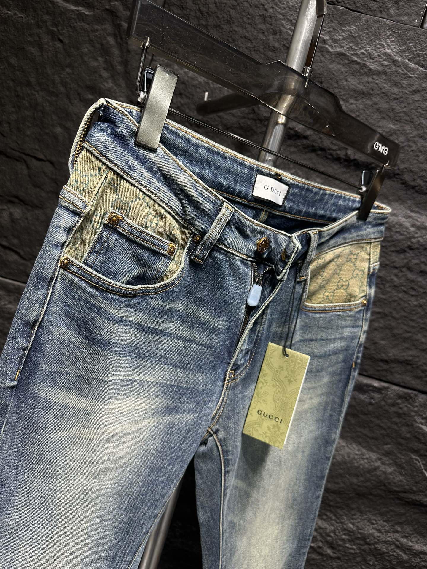 Gucci Men's Blue Denim Jeans with Signature Logo Waistband and Cuffed Hems 5 i1747547649 1937 5