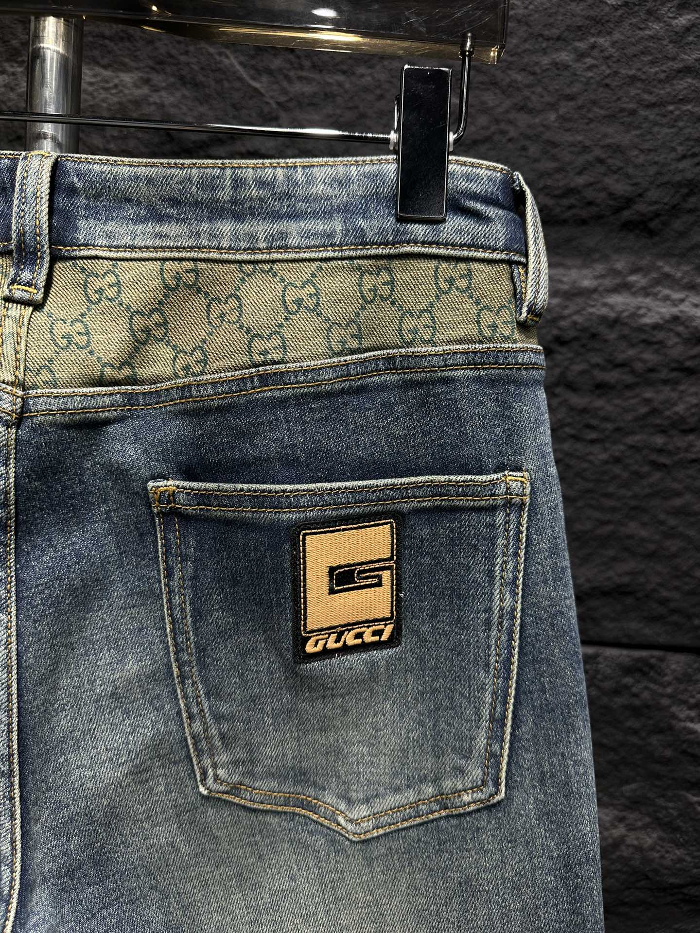 Gucci Men's Blue Denim Jeans with Signature Logo Waistband and Cuffed Hems 8 i1747547649 2949 6