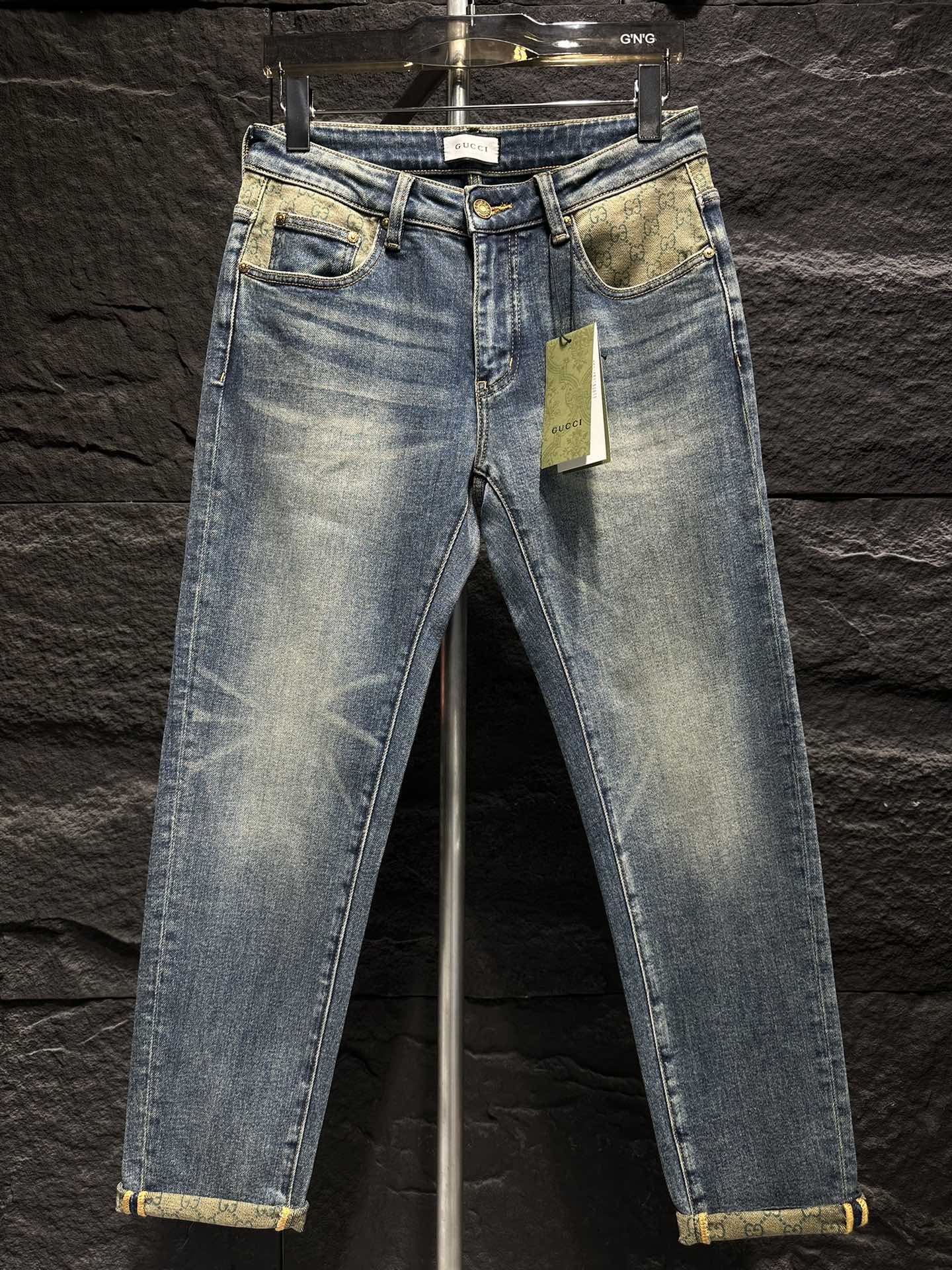 Gucci Men's Blue Denim Jeans with Signature Logo Waistband and Cuffed Hems 2 i1747547649 3095 8