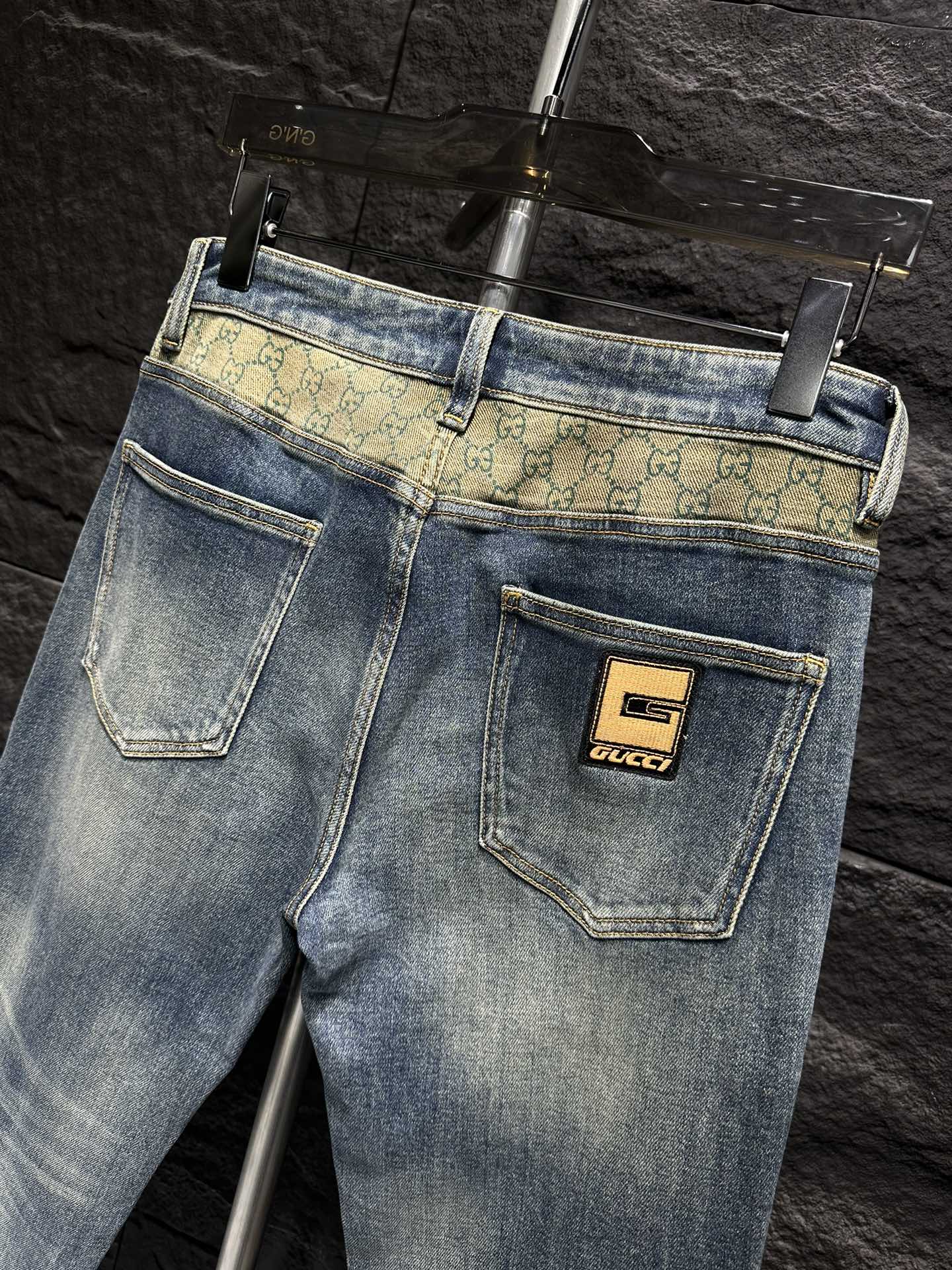 Gucci Men's Blue Denim Jeans with Signature Logo Waistband and Cuffed Hems 9 i1747547649 5768 1