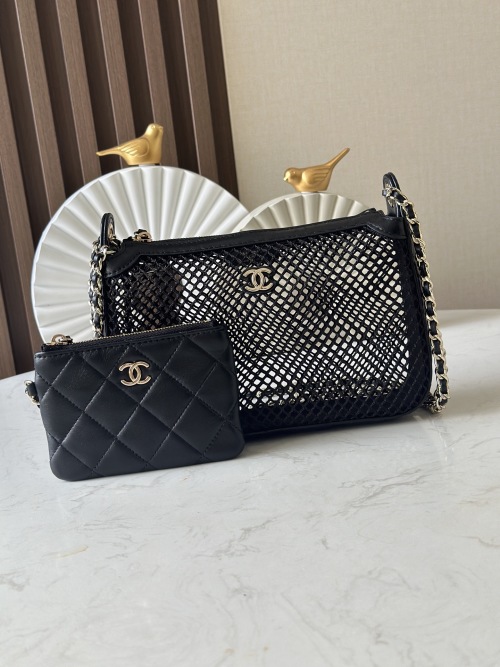 Chanel Black Mesh & Leather Shoulder Bag with Coin Purse 1 Chanel Black Mesh & Leather Shoulder Bag with Coin Purse