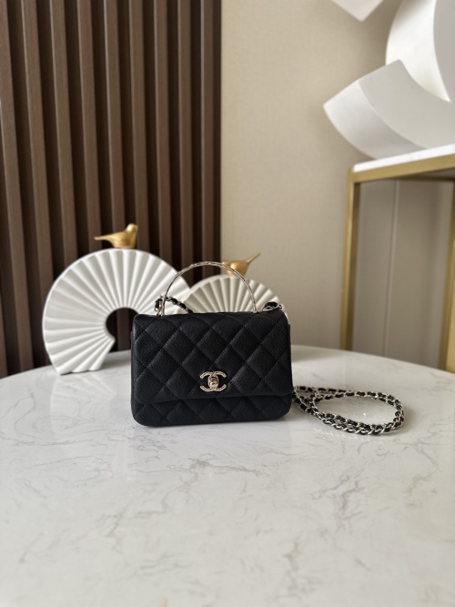 Chanel 25S Black Coco Crush Flap Bag with Metal Top Handle - Elegant & Chic 1 Chanel 25S Black Coco Crush Flap Bag with Metal Top Handle - Elegant & Chic