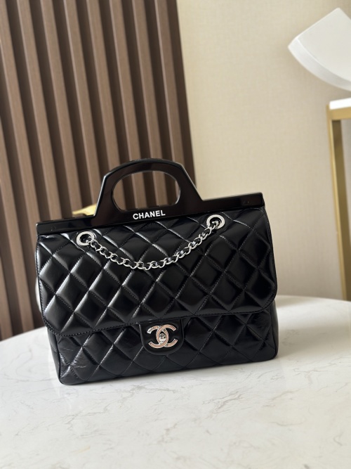 Chanel Black Quilted Leather Handbag with Acrylic Top Handle, 30 x 23 x 9 cm