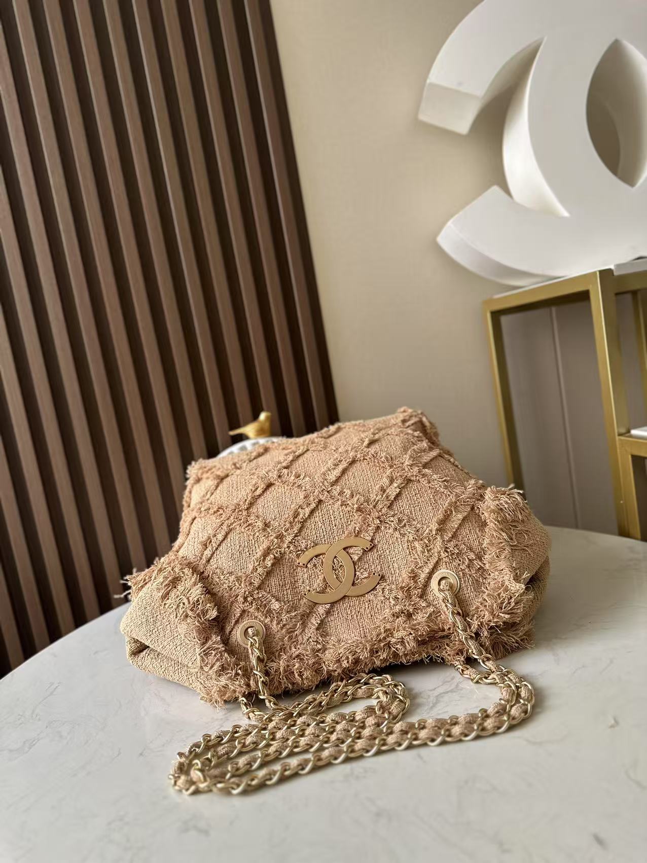 Chanel 小香vintage亚麻流苏tote 稻草包 磨砂大金扣 氛围感拉满的天花板tote包