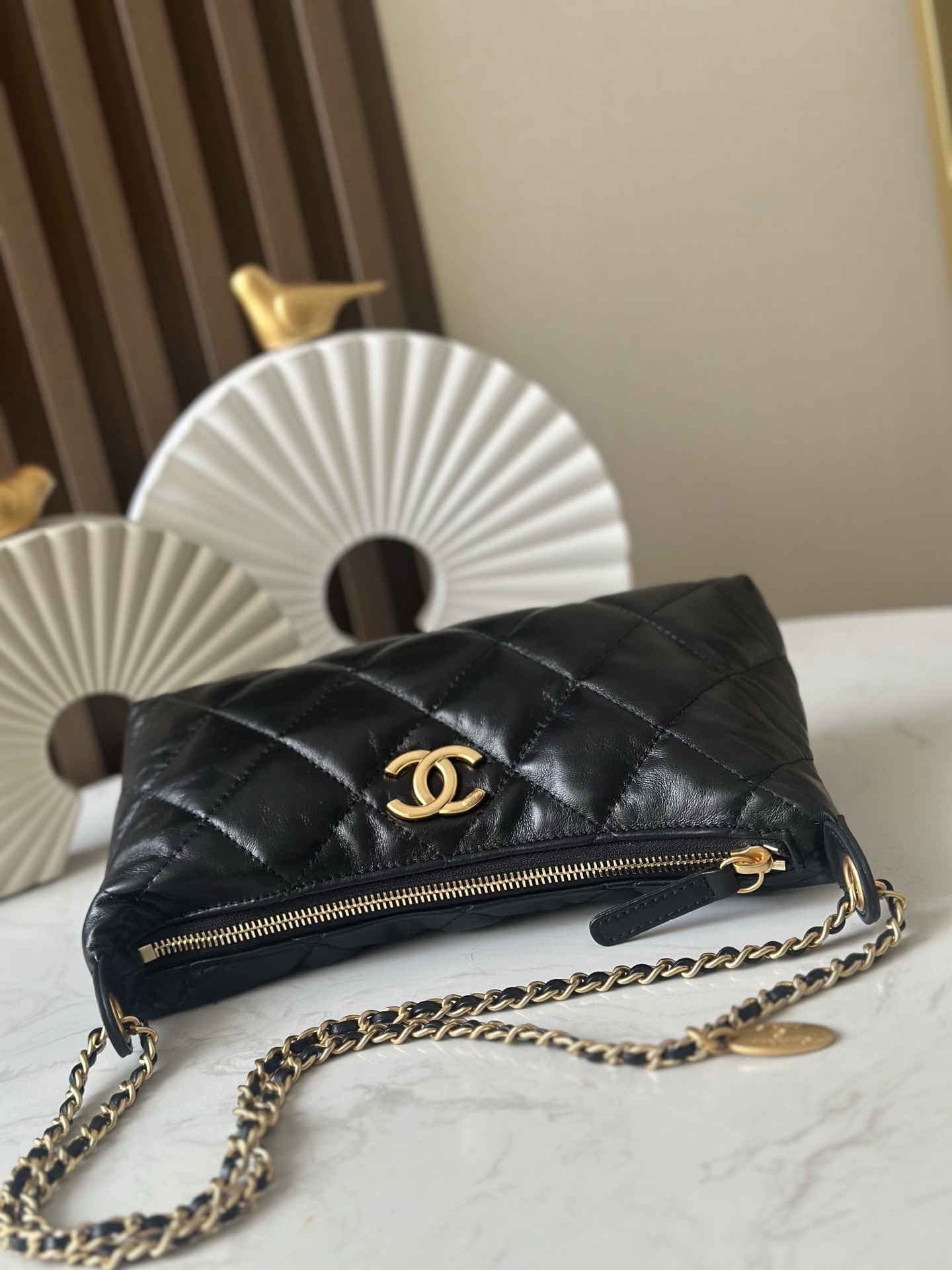 Chanel Style Black Leather Hobo Bag style reference detail image 3 from source 776542