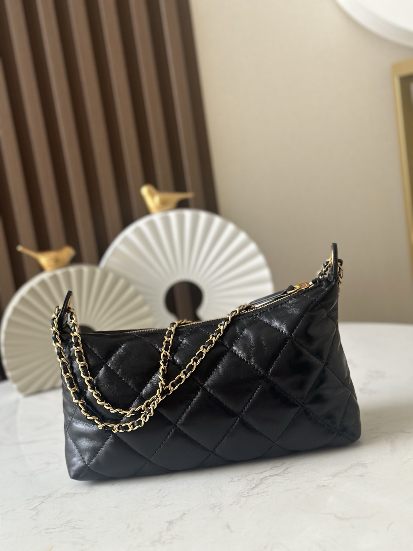 Chanel Style Black Leather Hobo Bag style reference detail image 4 from source 776542