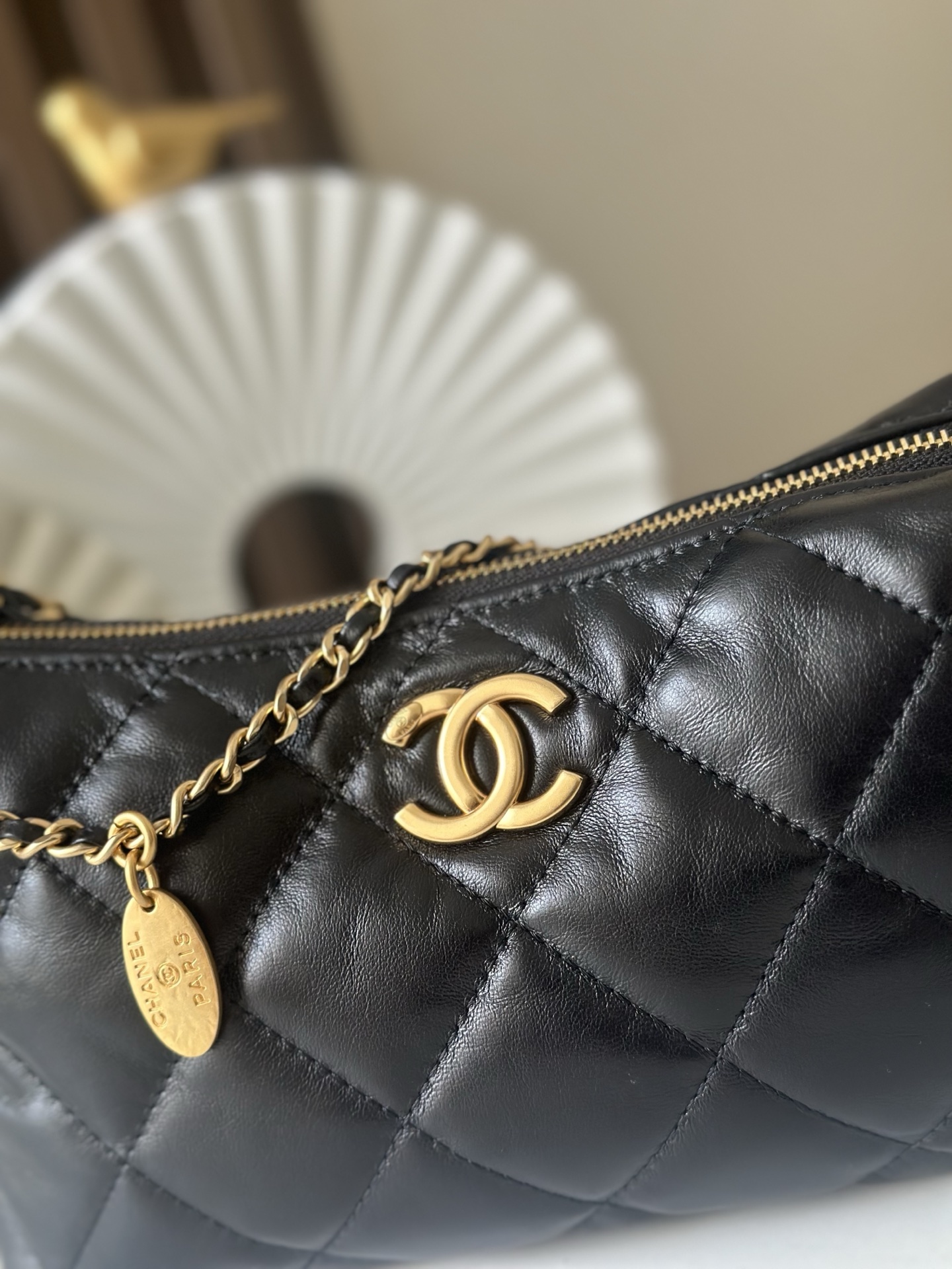 Chanel Style Black Leather Hobo Bag style reference detail image 5 from source 776542