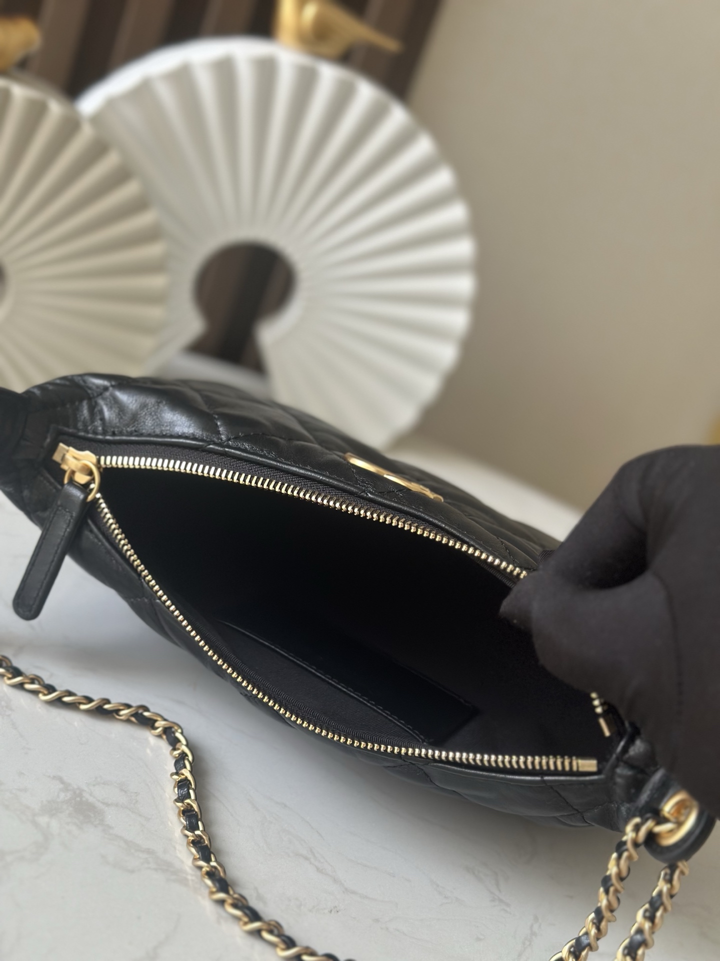 Chanel Style Black Leather Hobo Bag style reference detail image 6 from source 776542