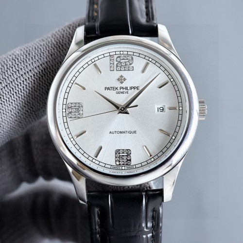 Patek Philippe Automatic Men's Watch with Diamond Numerals, Leather Strap 1 Patek Philippe Automatic Men's Watch with Diamond Numerals, Leather Strap