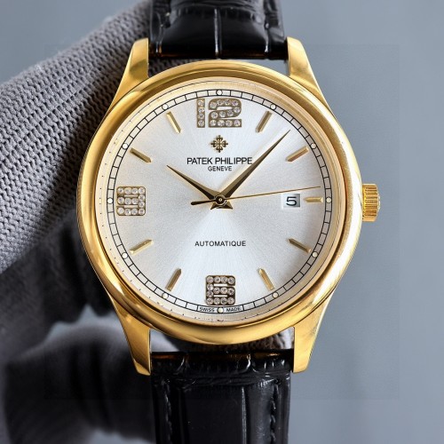 Patek Philippe Automatic Men's Watch with Diamond Numerals and Leather Strap 1 Patek Philippe Automatic Men's Watch with Diamond Numerals and Leather Strap