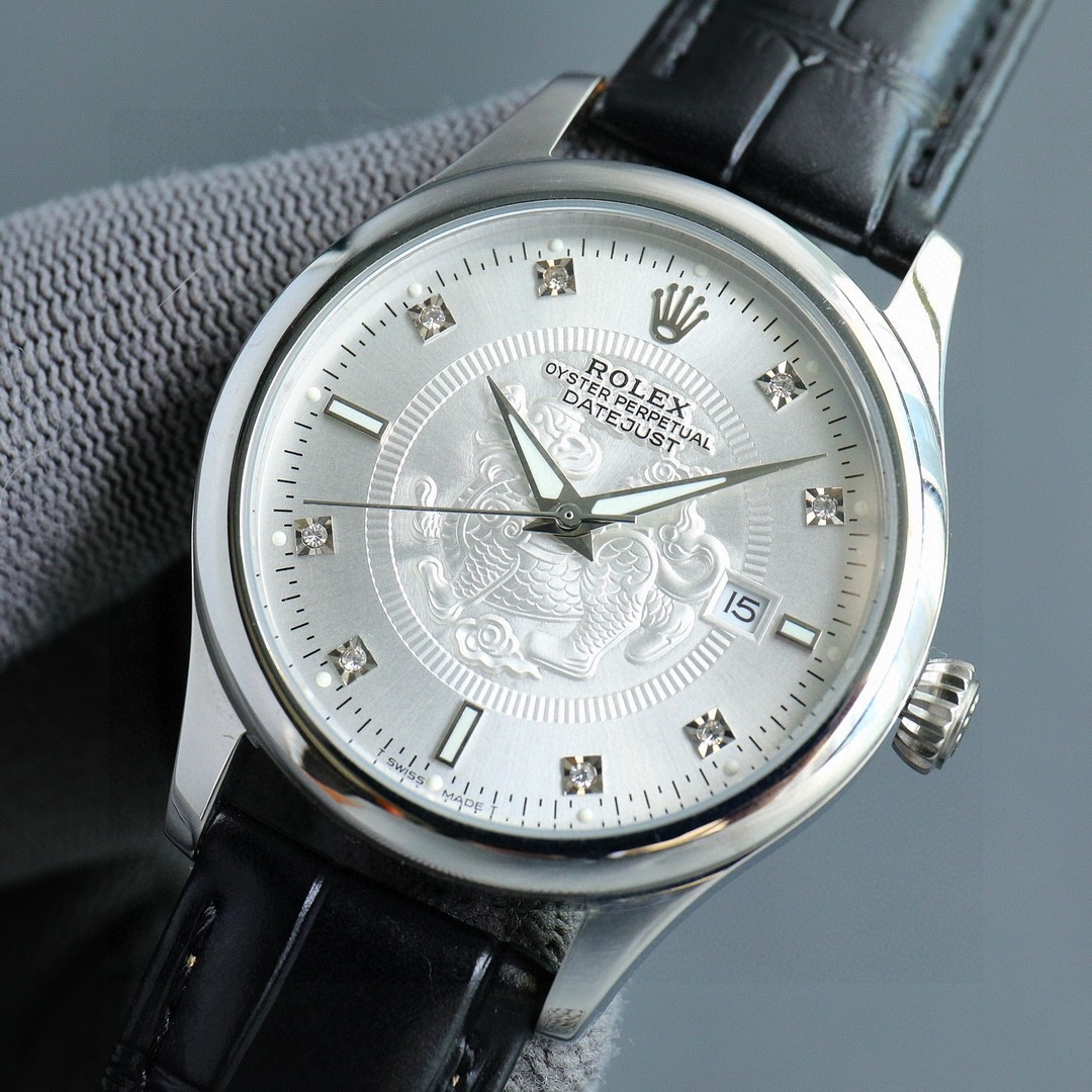 Rolex Men's Watch with Unique Dial Design, Sapphire Glass, and Leather Strap